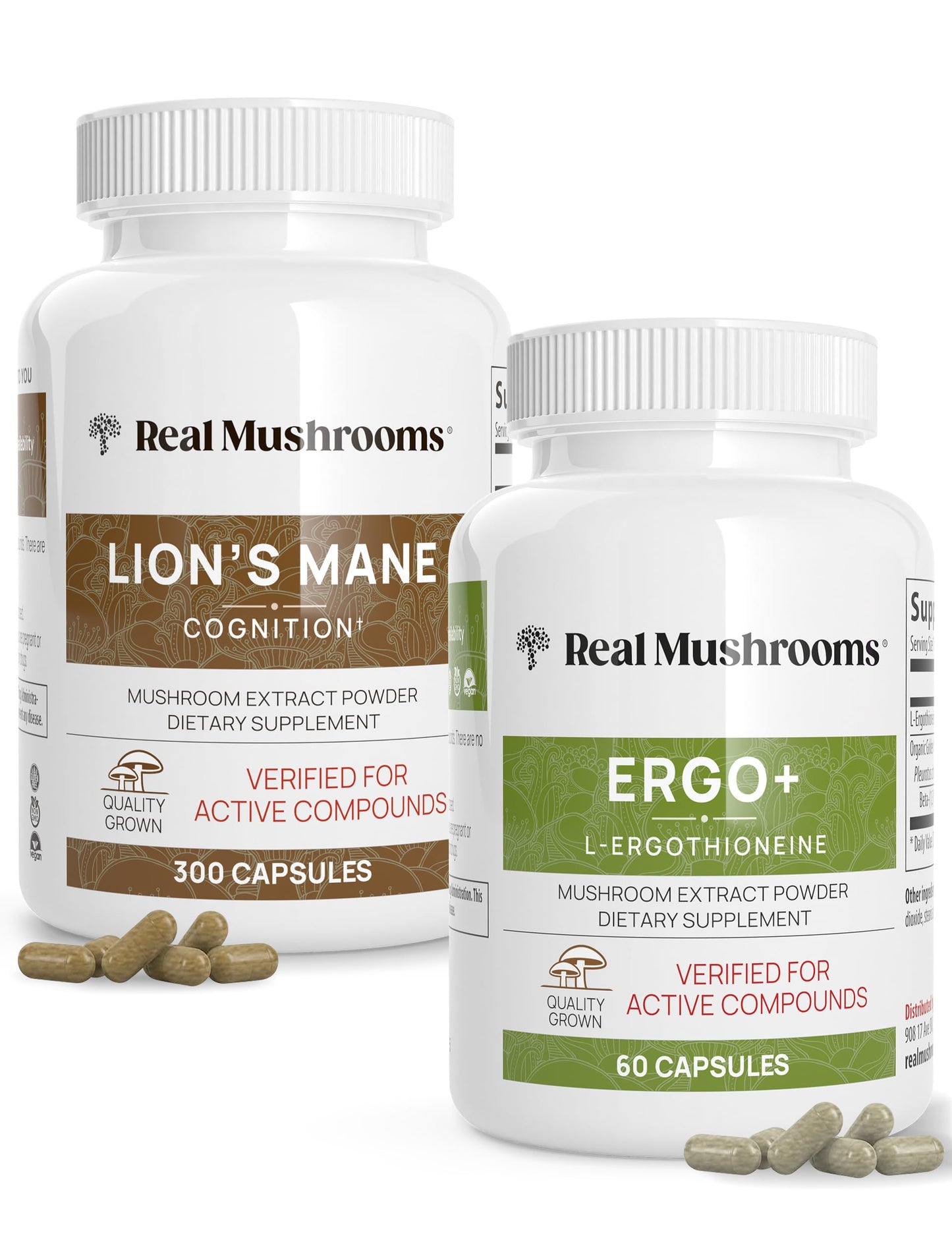 Real Mushrooms Ergothioneine and Lions Mane Capsule Bundle, 2-Pack