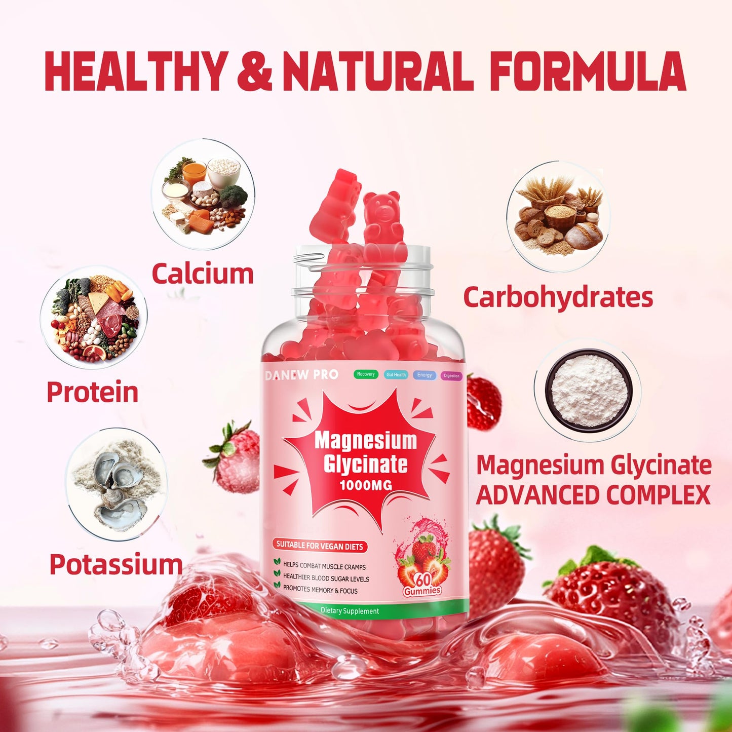 DANEW Pro Magnesium Glycinate Gummies Strawberry 120 Gummies