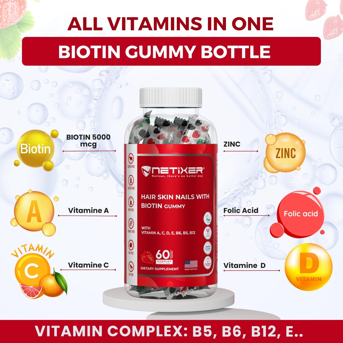 nETiXER Biotin Gummies 60 Count