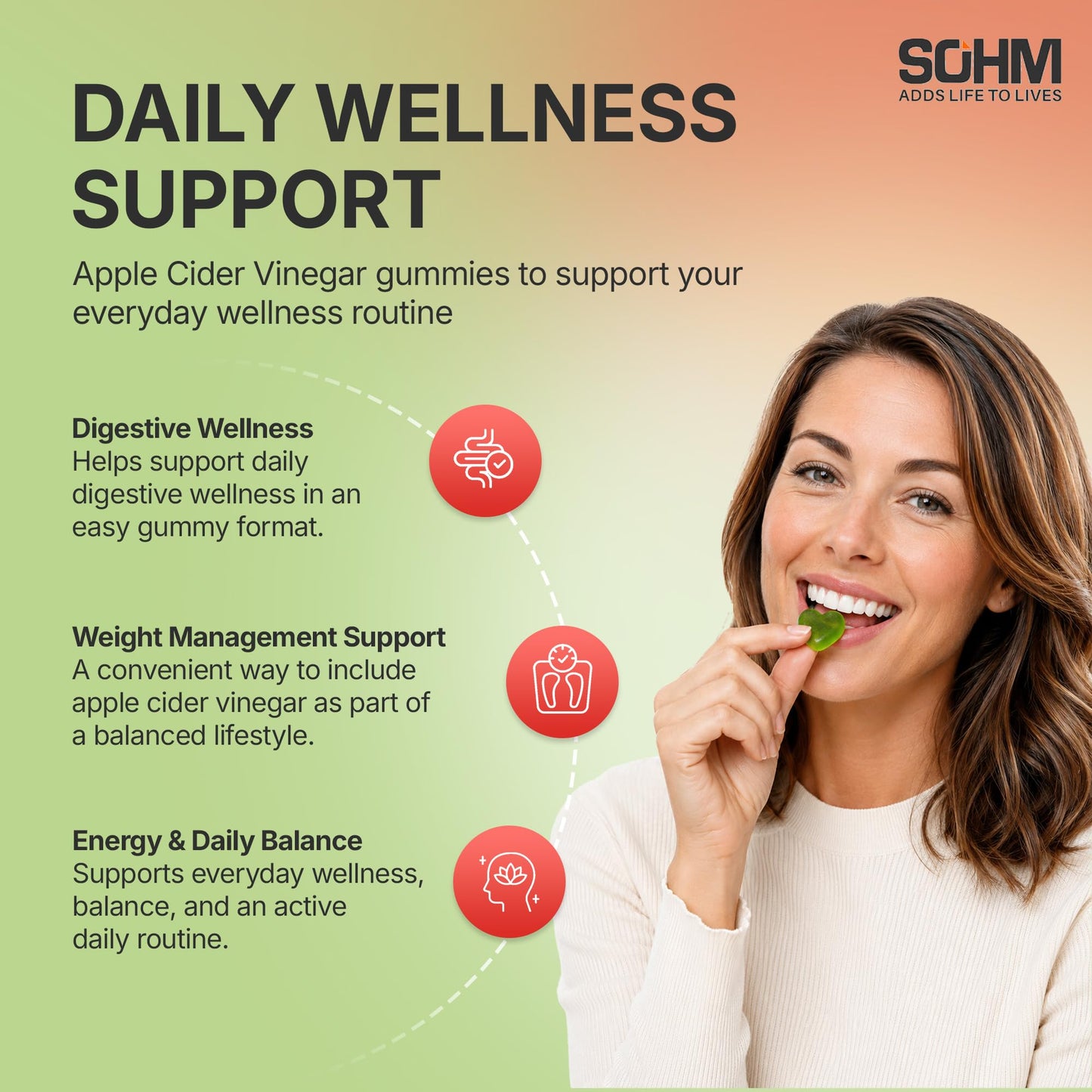 SOHM ADDS LIFE TO LIVES Apple Cider Vinegar Gummies 500 mg, 60 Gummies