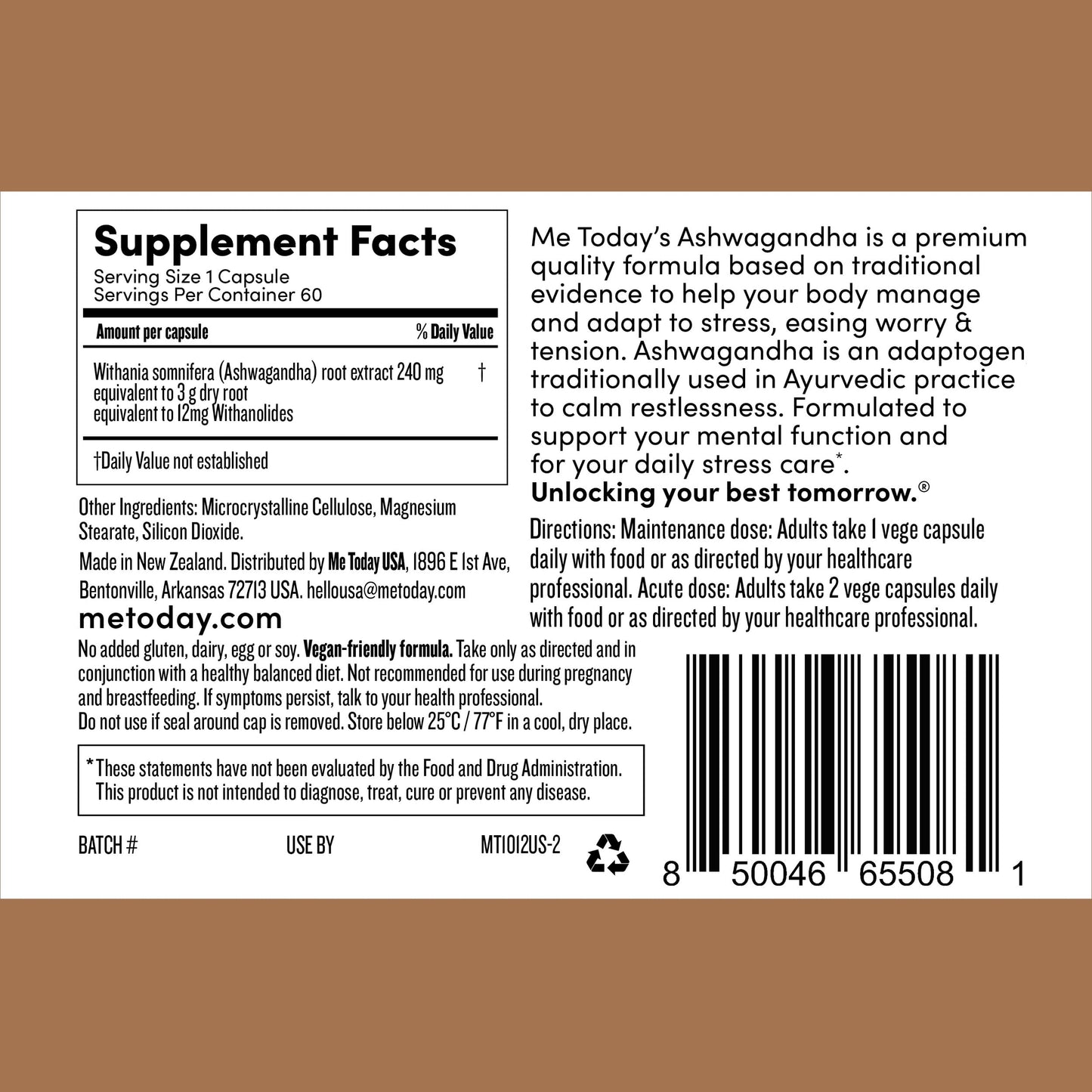 me today Ashwagandha Supplement Capsules, 60 Capsules