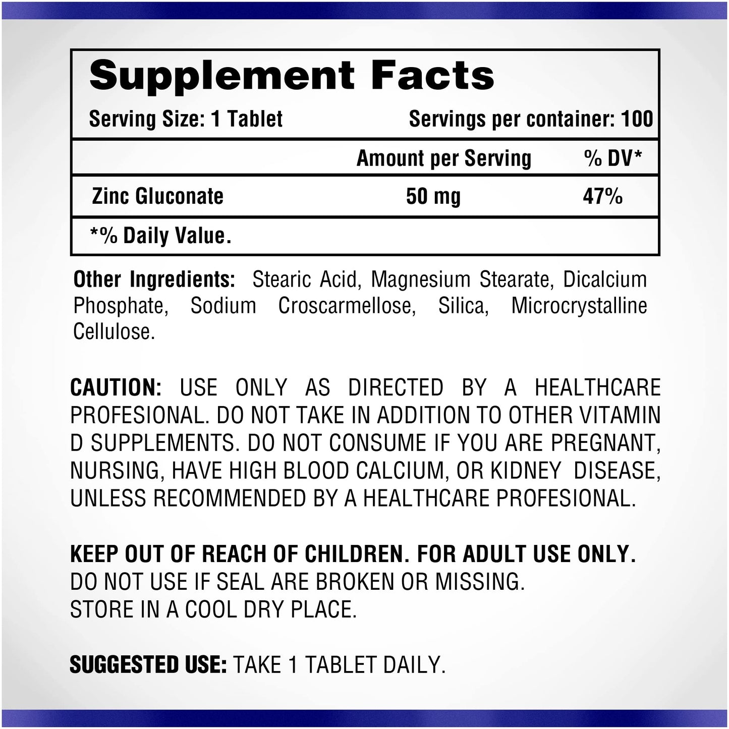 Natural Systems Naturasys Zinc Gluconate 50 mg Tablet, 100 Count