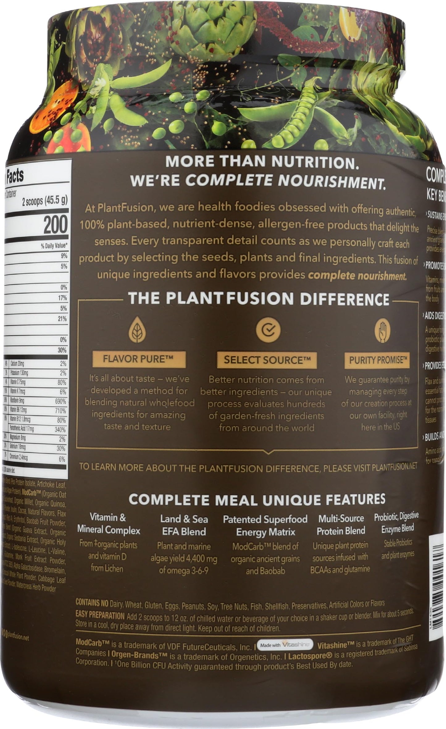 PlantFusion Complete Meal Replacement Shake Powder - Plant Based Protein Powder With Superfoods, Greens & Probiotics - Chocolate Caramel, Vegan, Gluten Free, Soy Free, Non-Dairy, No Sugar, Non-GMO - 31.75 oz