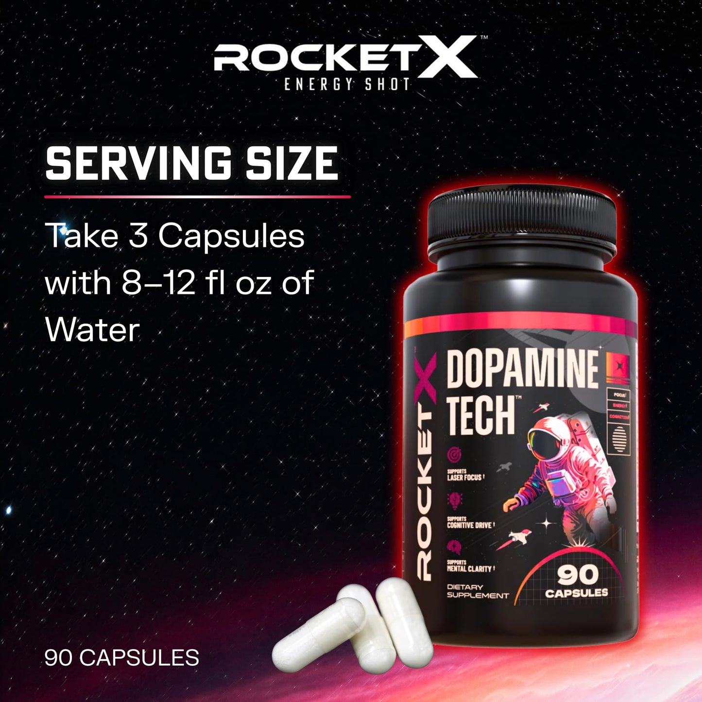 RocketX Energy Dopamine Tech Brain Food Supplement Capsule 90 Capsules
