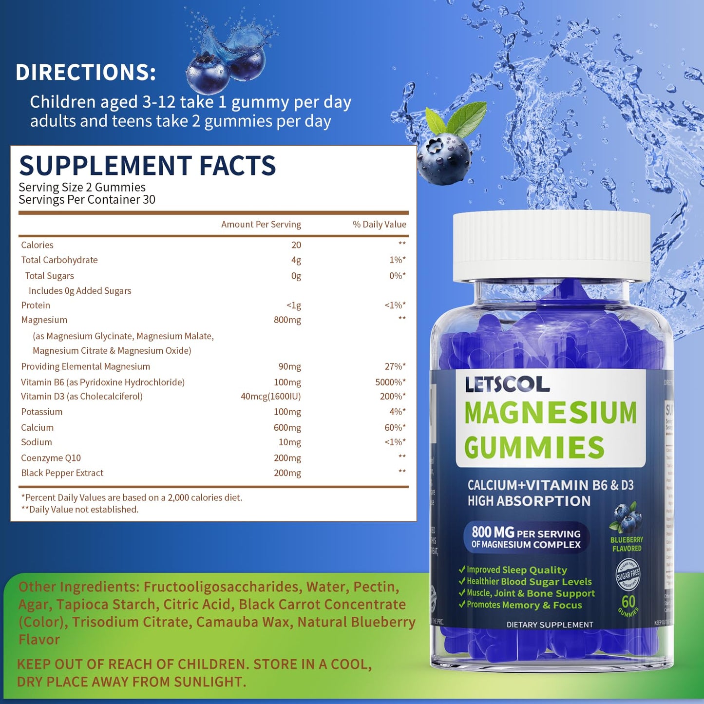 LETSCOL Magnesium Glycinate Gummies 60 Count