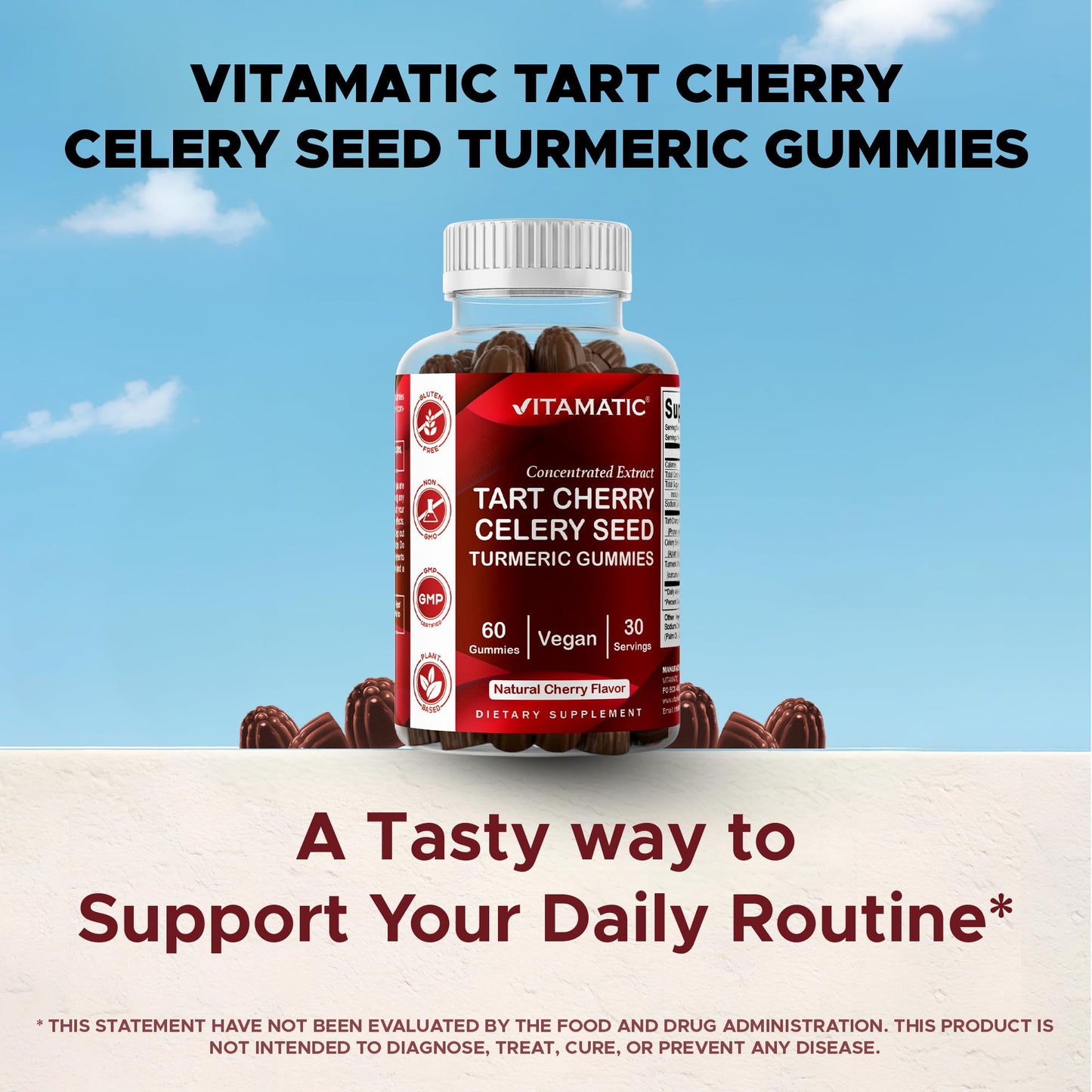 Vitamatic Tart Cherry with Celery Seed & Turmeric Gummies, Gummy, 60 Count