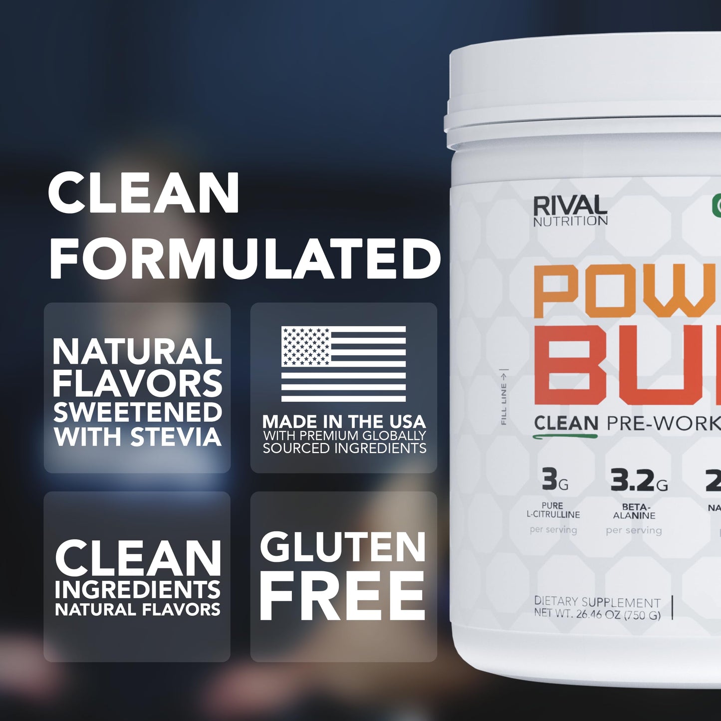 Rival Nutrition Burn Pre-Workout Energy Powder, Juicy Orange, 60 Servings
