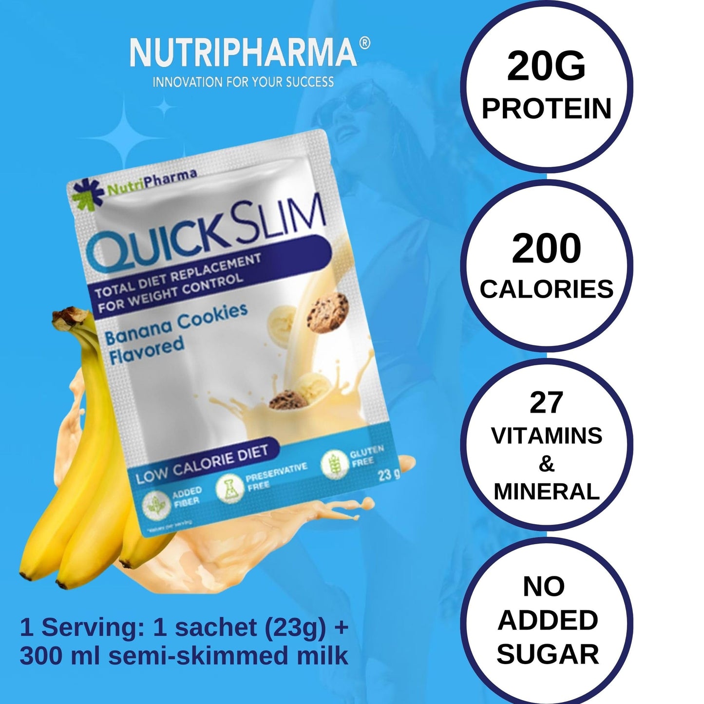 NUTRIPHARMA Quick Slim High Protein Shakes for Weight Loss, Powder, 30 Sachets