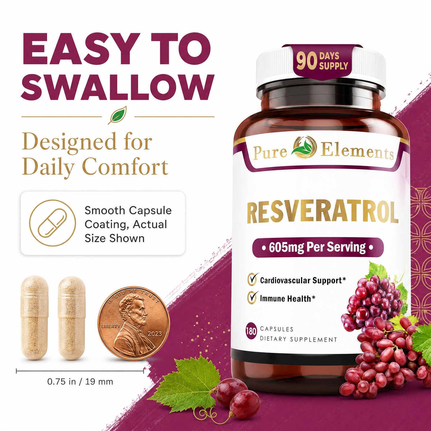 Pure Organic Elements Resveratrol 1450mg Capsule 90 Count