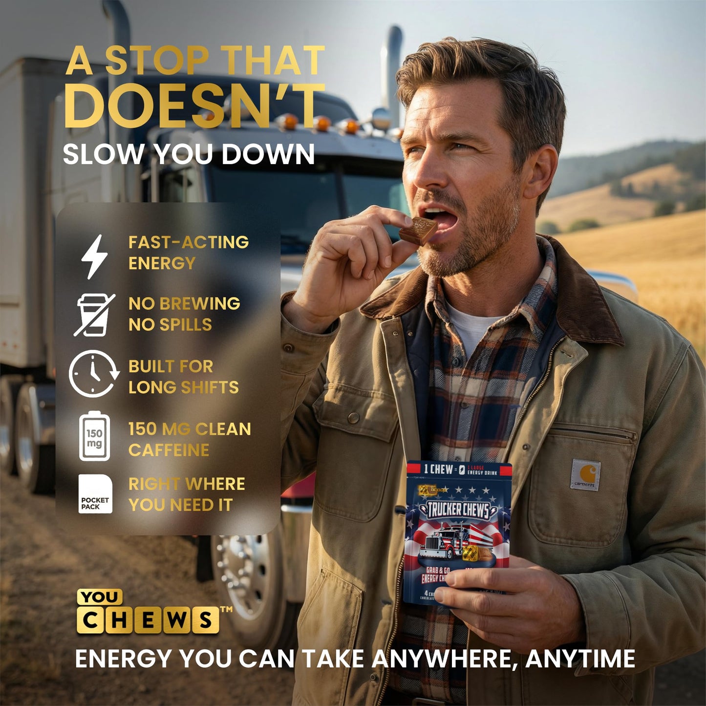YouChews Trucker Chews Energy Bites 150mg Caffeine Chews, 4 Count