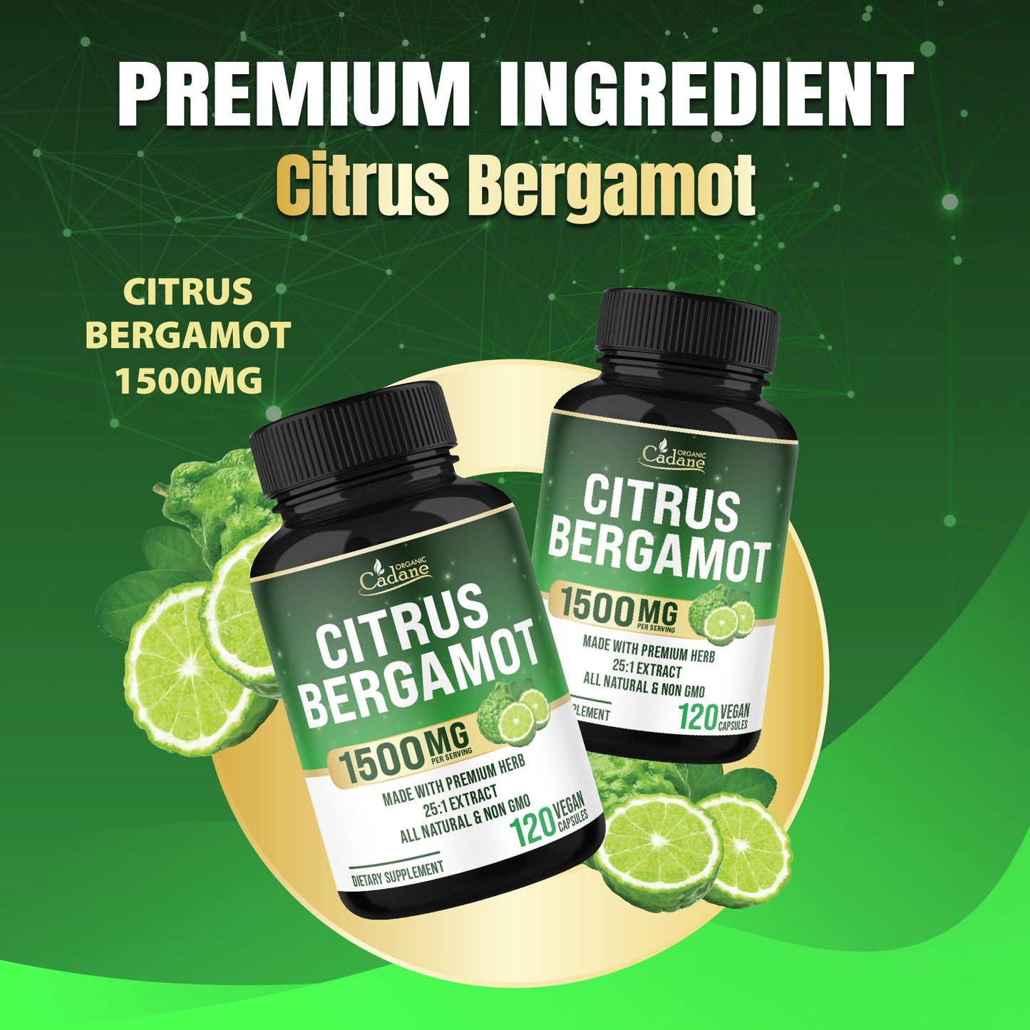 Organic Cadane Citrus Bergamot Supplement 120 Capsules