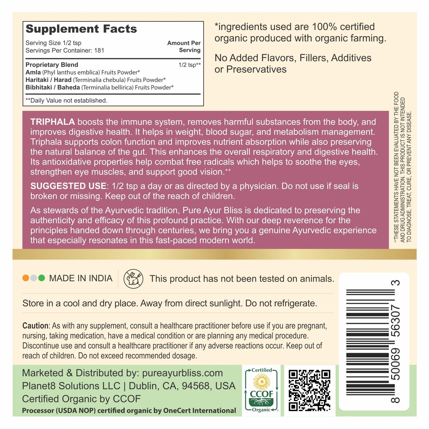 PureAyurbliss Triphala Powder 16 oz