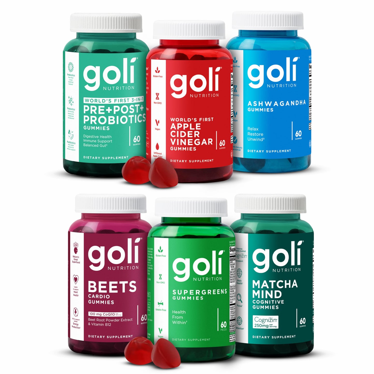 Goli Ultimate Wellness Gummies Variety Pack 6 Bottle Bundle 360 Gummies