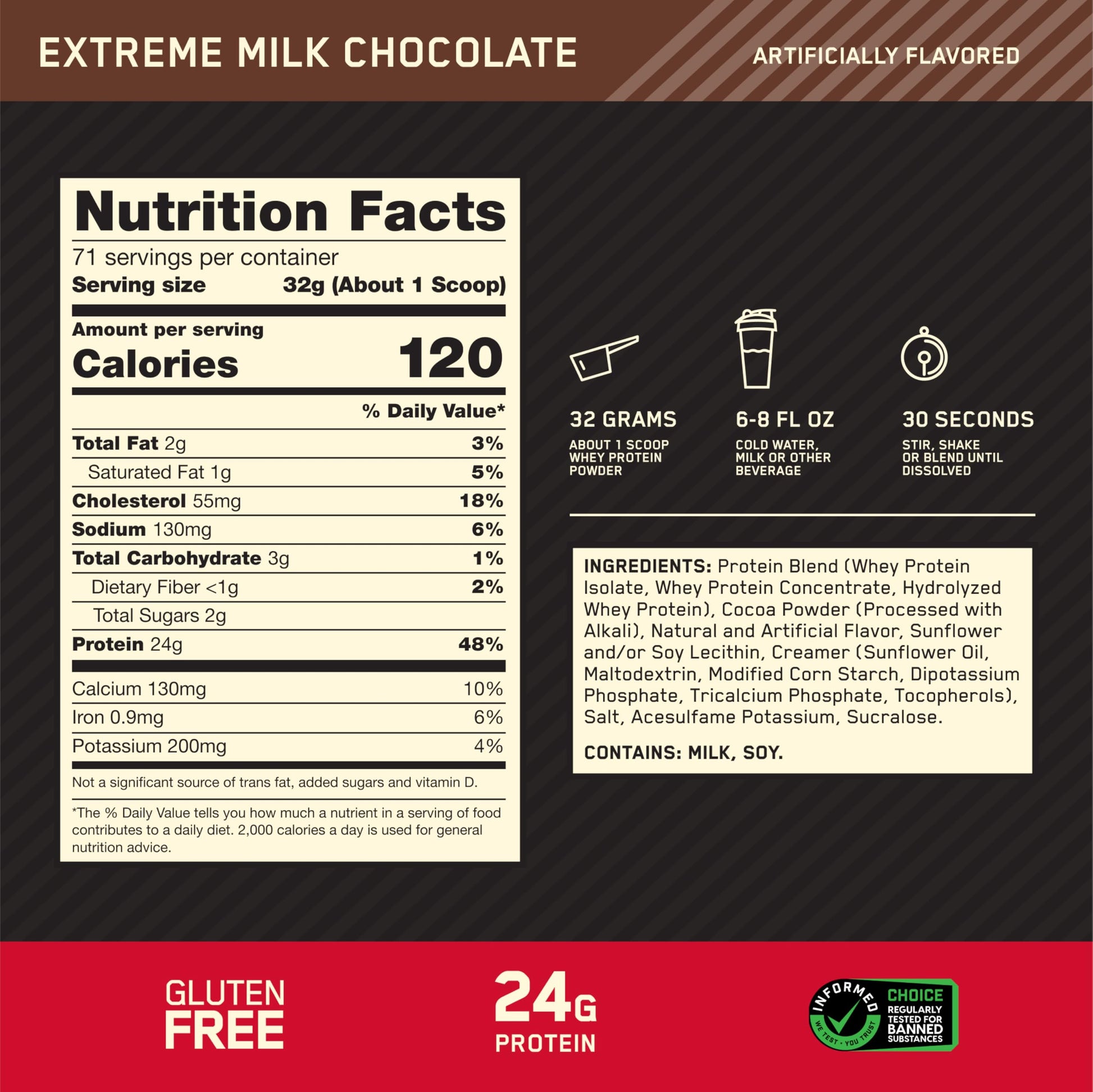 Optimum Nutrition Gold Standard 100% Whey Protein Powder, Extreme Milk Chocolate, 5 Pound, 80 Servings