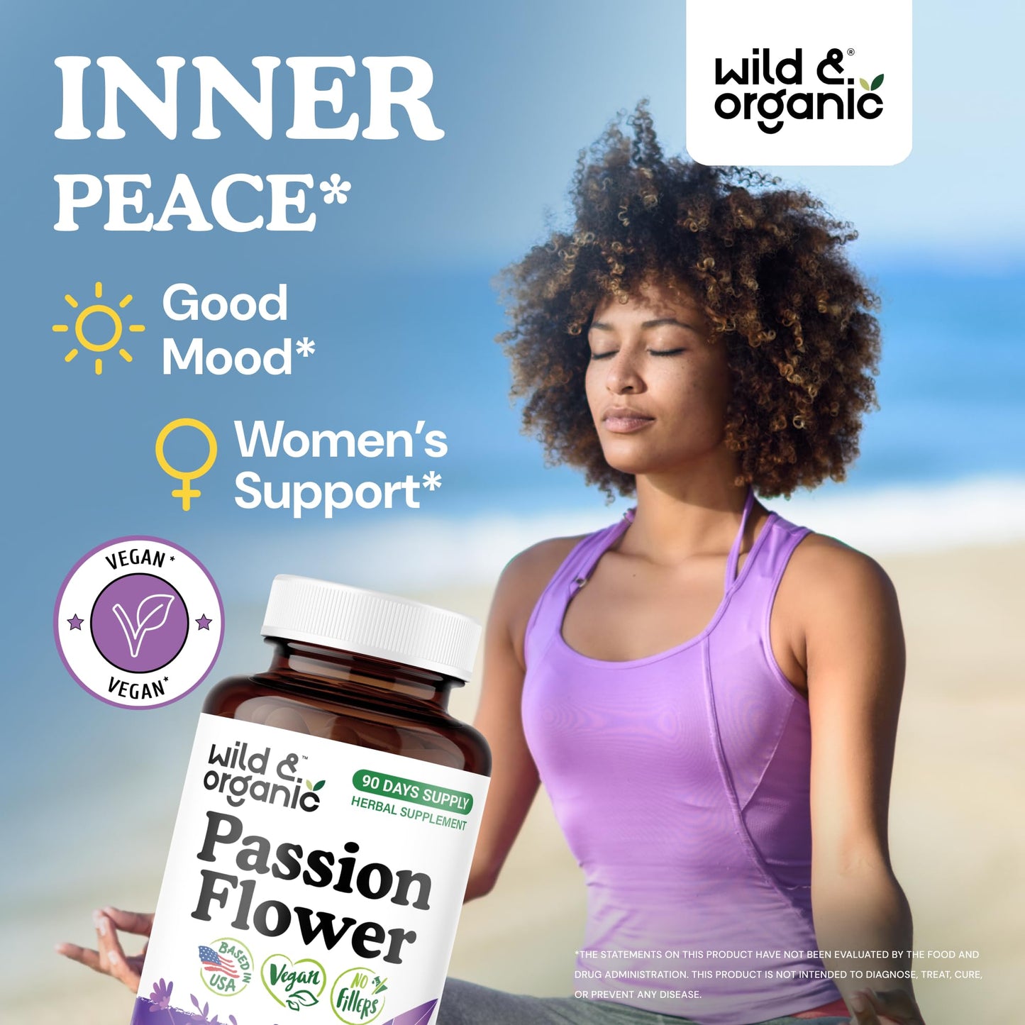 Wild & Organic Passion Flower Capsules 600 mg, 90 Count
