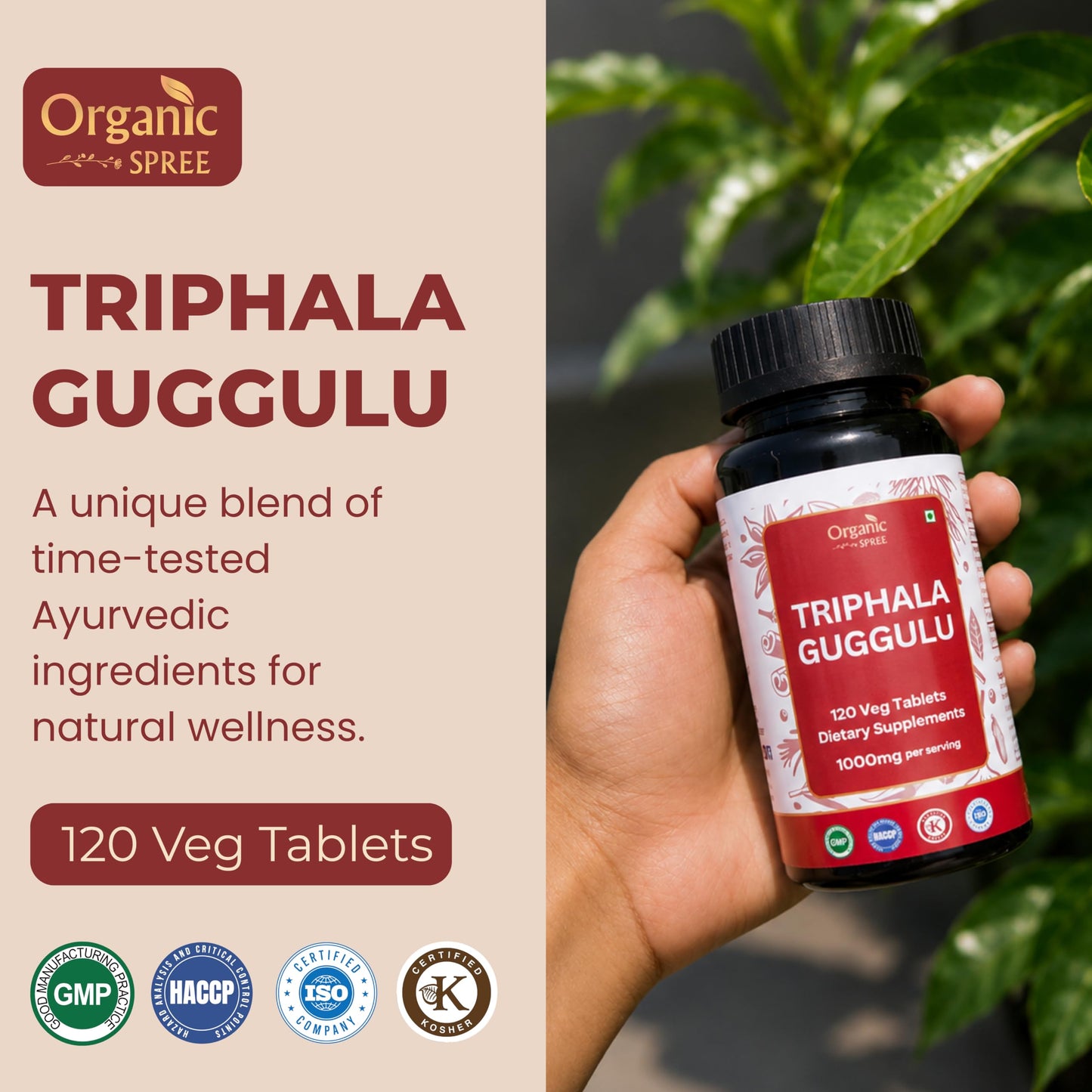 ORGANIC SPREE Triphala Guggulu Tablets, 120 Count