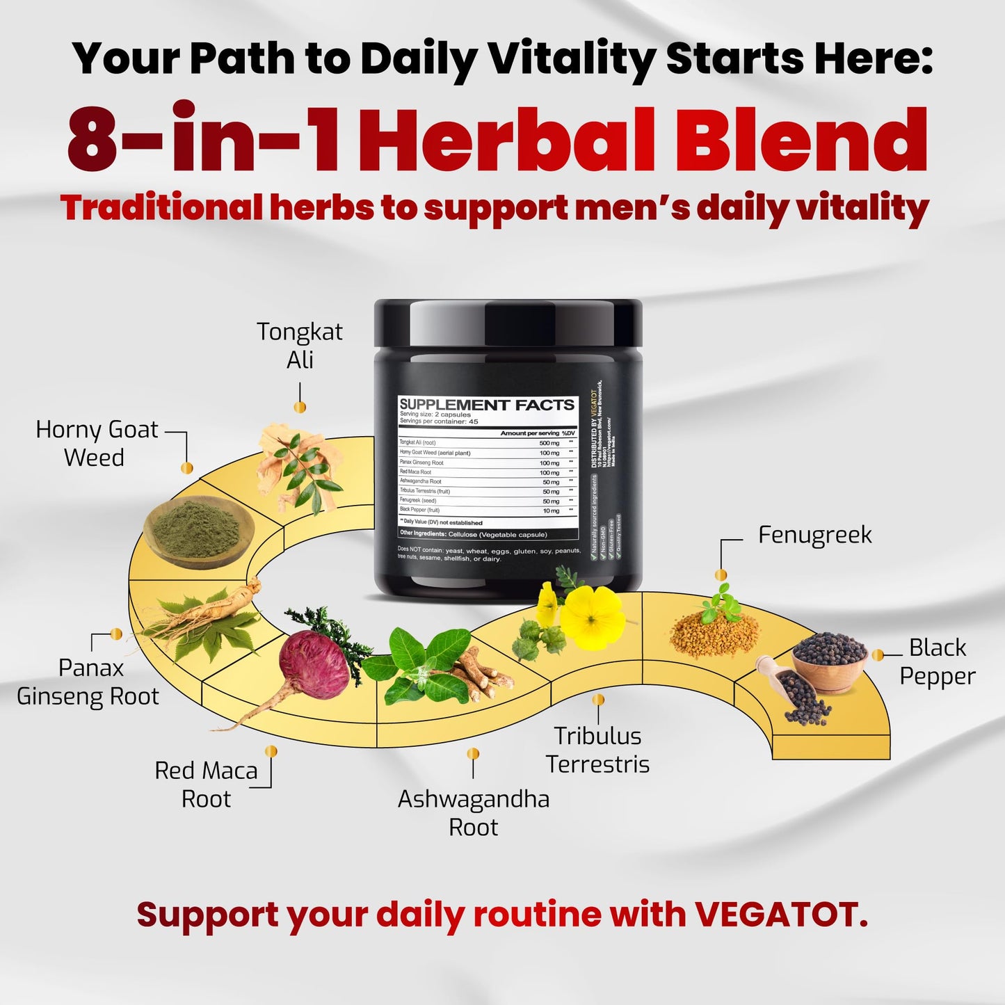 VEGATOT 8 IN 1 Testo Support Capsule 90 Count