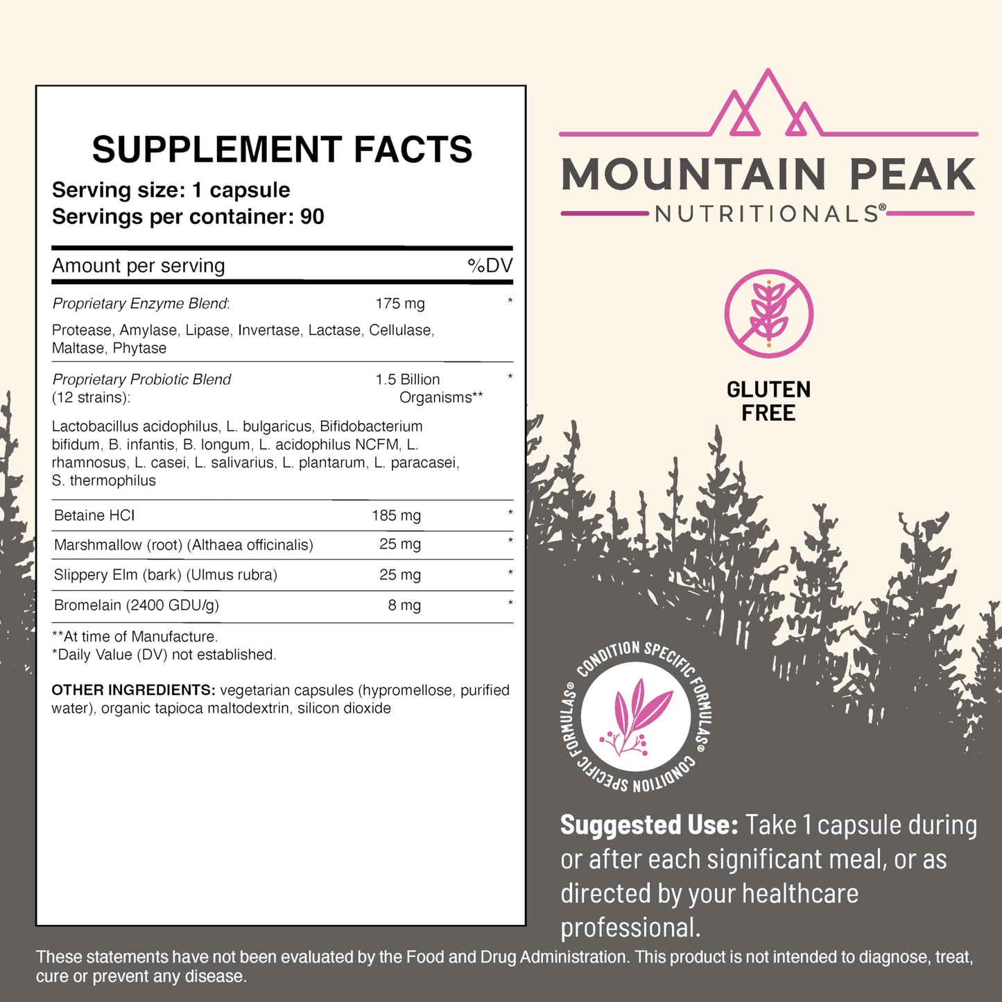 Mountain Peak Nutritionals Digestive Enzymes & Probiotics for Gut Health & Bloating Relief Advanced Digestion Supplement with 12-Strain Probiotic Blend & Betaine HCl Capsules, 90 Count