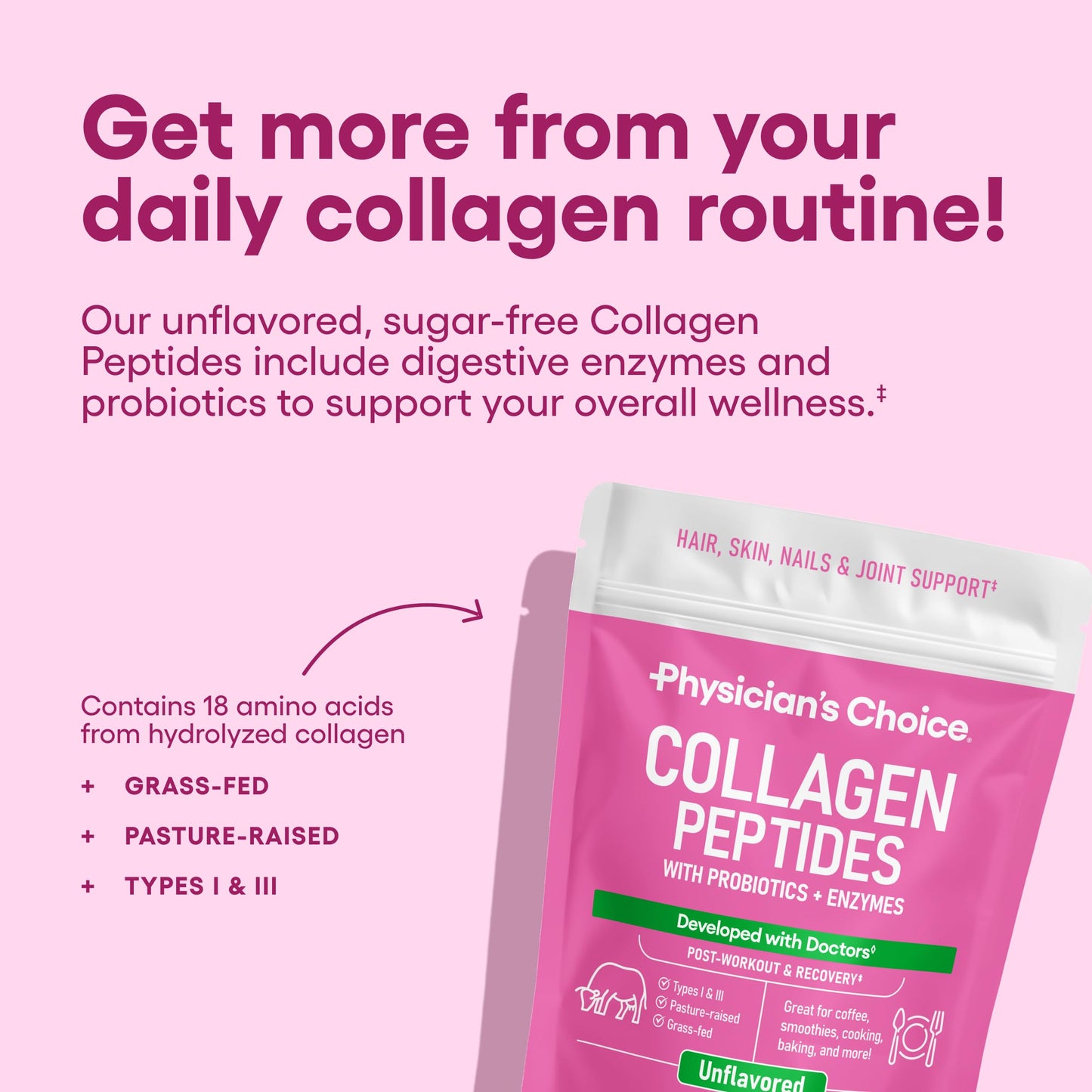 Physician's CHOICE Collagen Peptides Protein Powder Grass Fed, Powder, 2 Pack