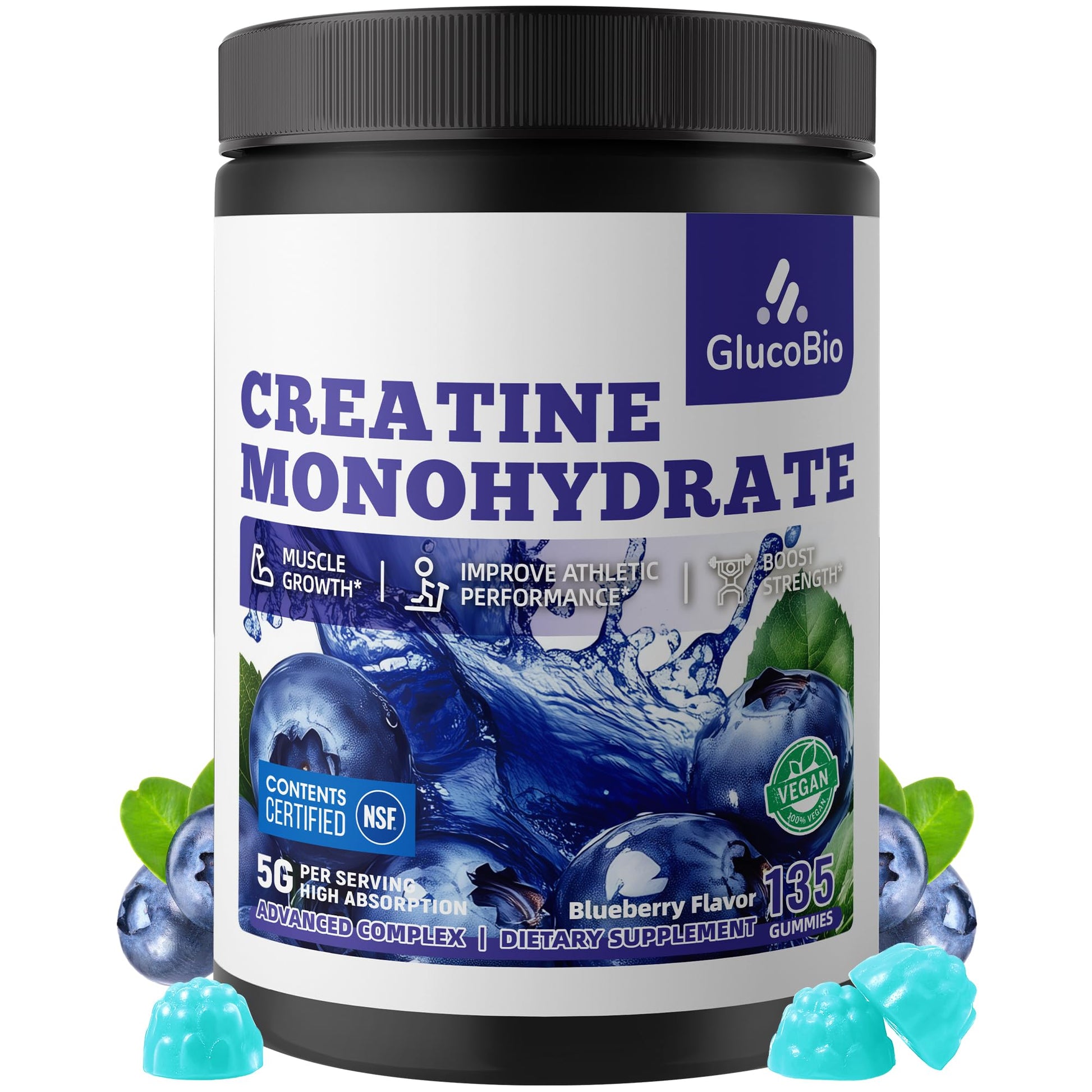 GlucoBio Creatine Monohydrate Gummies, 135 Count