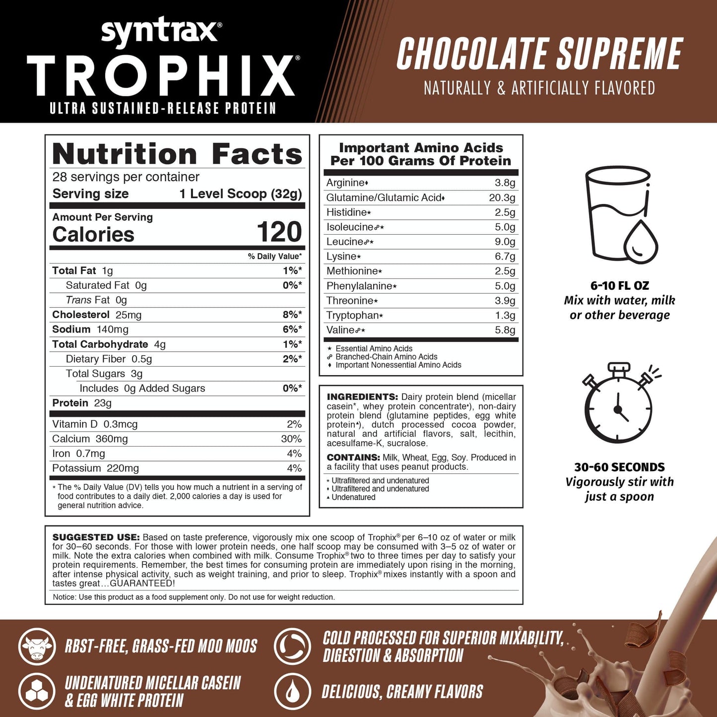 Syntrax Trophix Ultra Sustained-Release Protein Powder Blend, Chocolate Supreme, 32