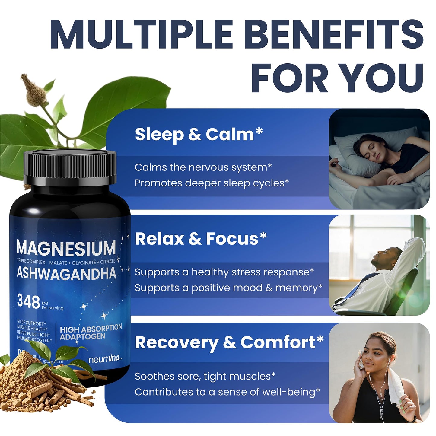 NEUMINA Magnesium Ashwagandha Complex Capsules 90 Count
