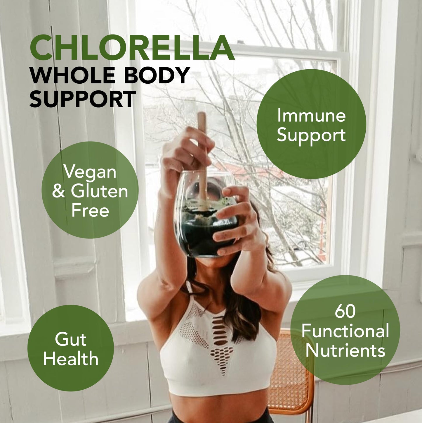 Sun Chlorella Powder 3g Single-Serve Packets, B12-Vitamin D Support, 30 Packets