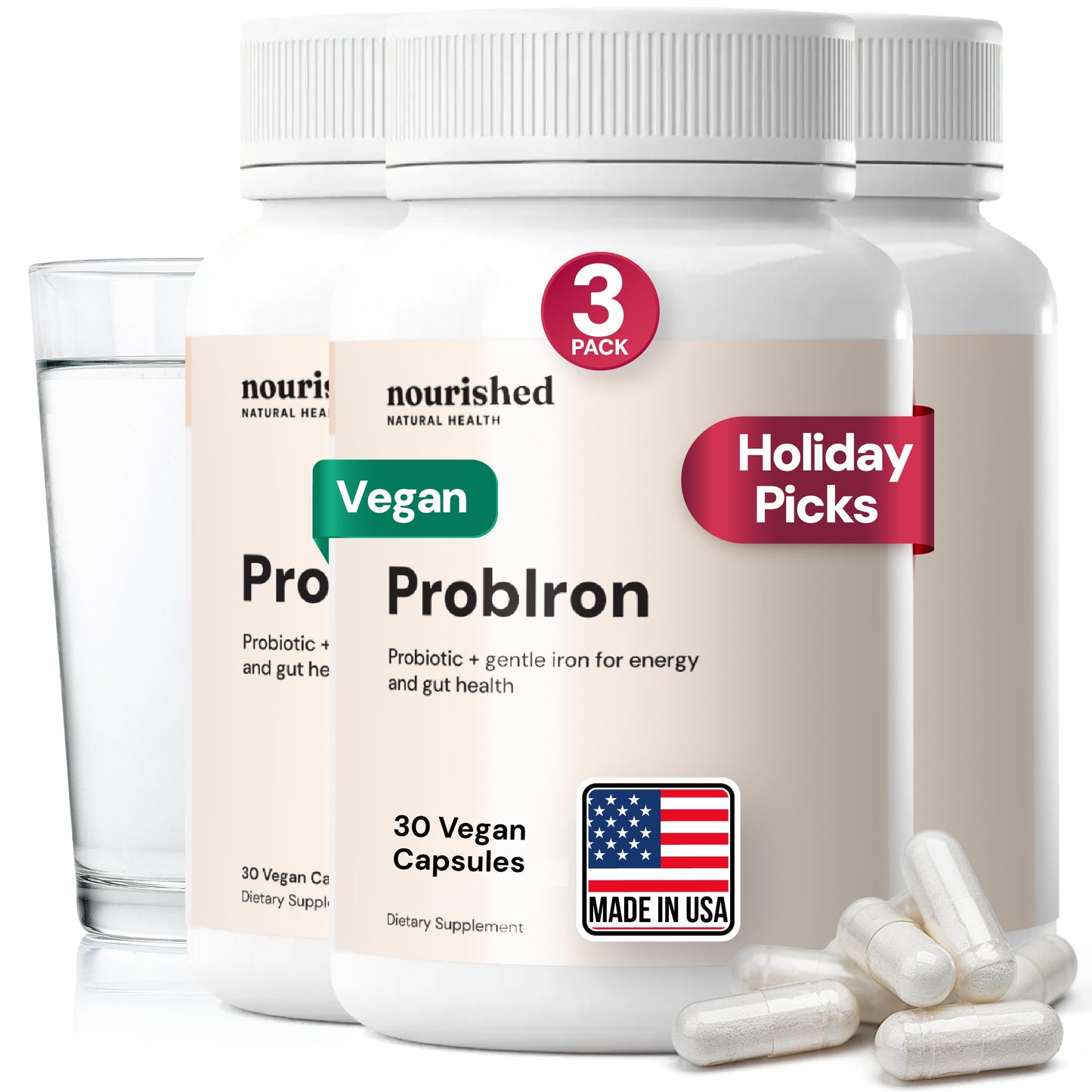 Nourished Natural Health ProbIron Probiotic & Iron Supplement Capsule, 90 Capsules