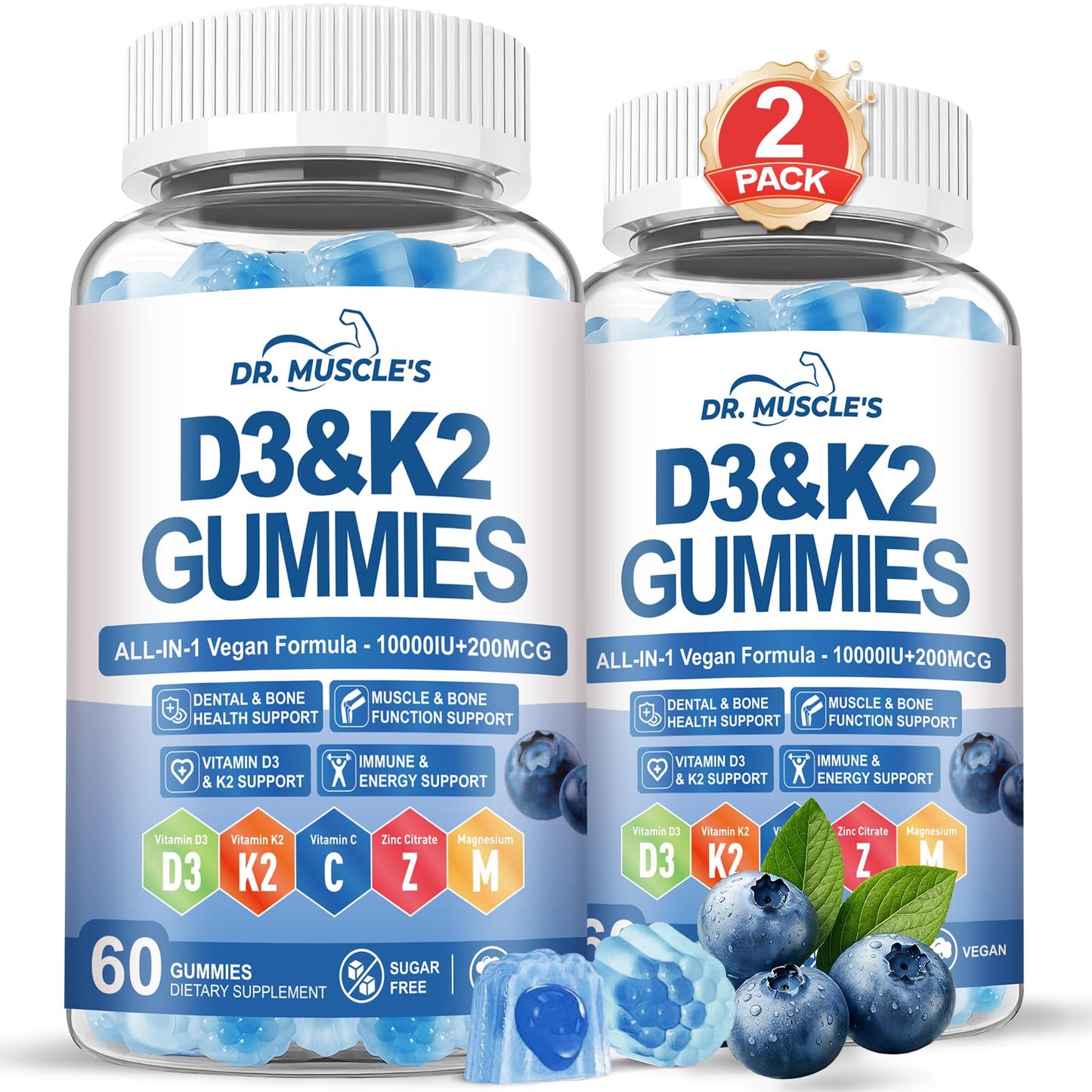DR. MUSCLE'S Vitamin D3 K2 Gummies 60 Count