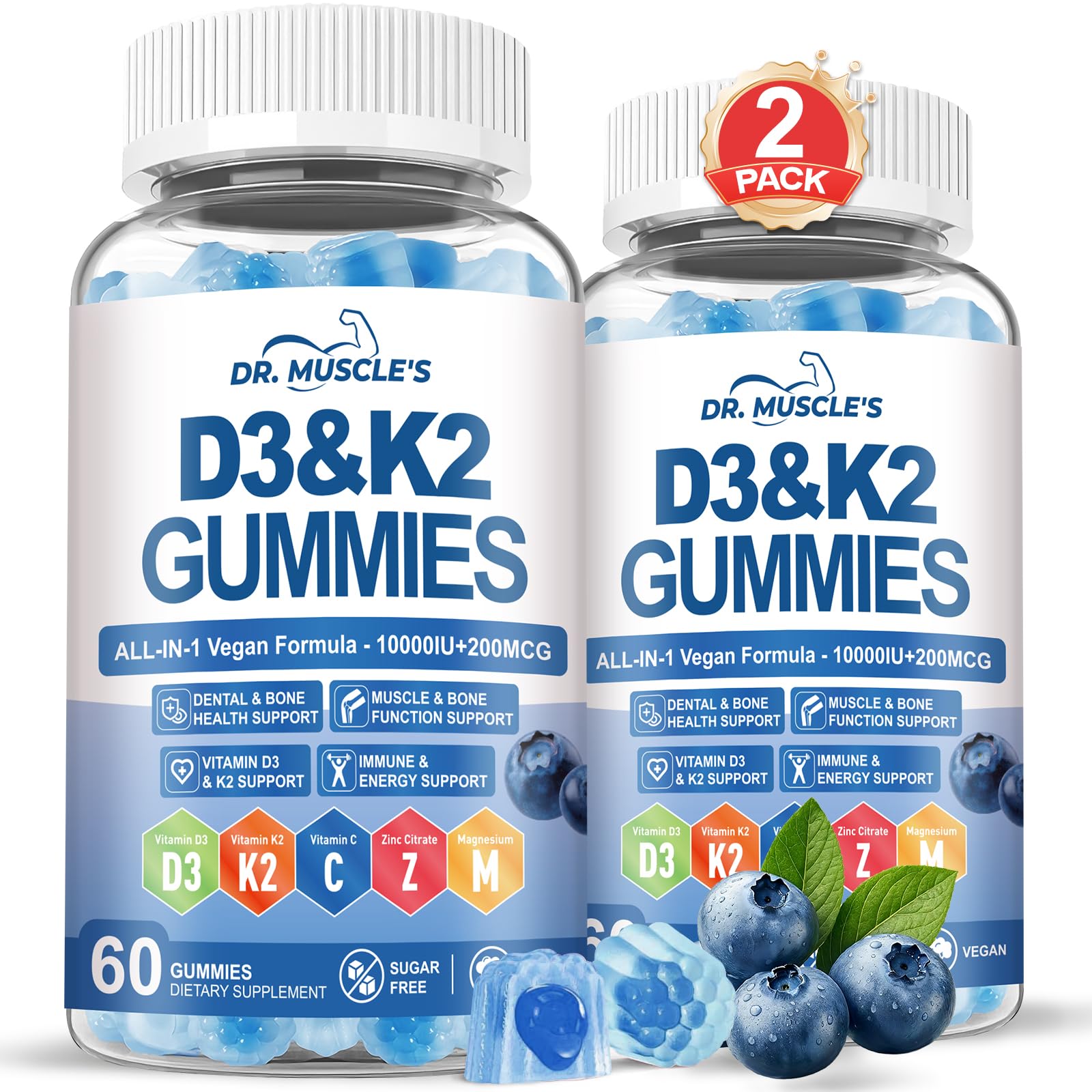 DR. MUSCLE'S Vitamin D3 K2 Gummies 60 Count