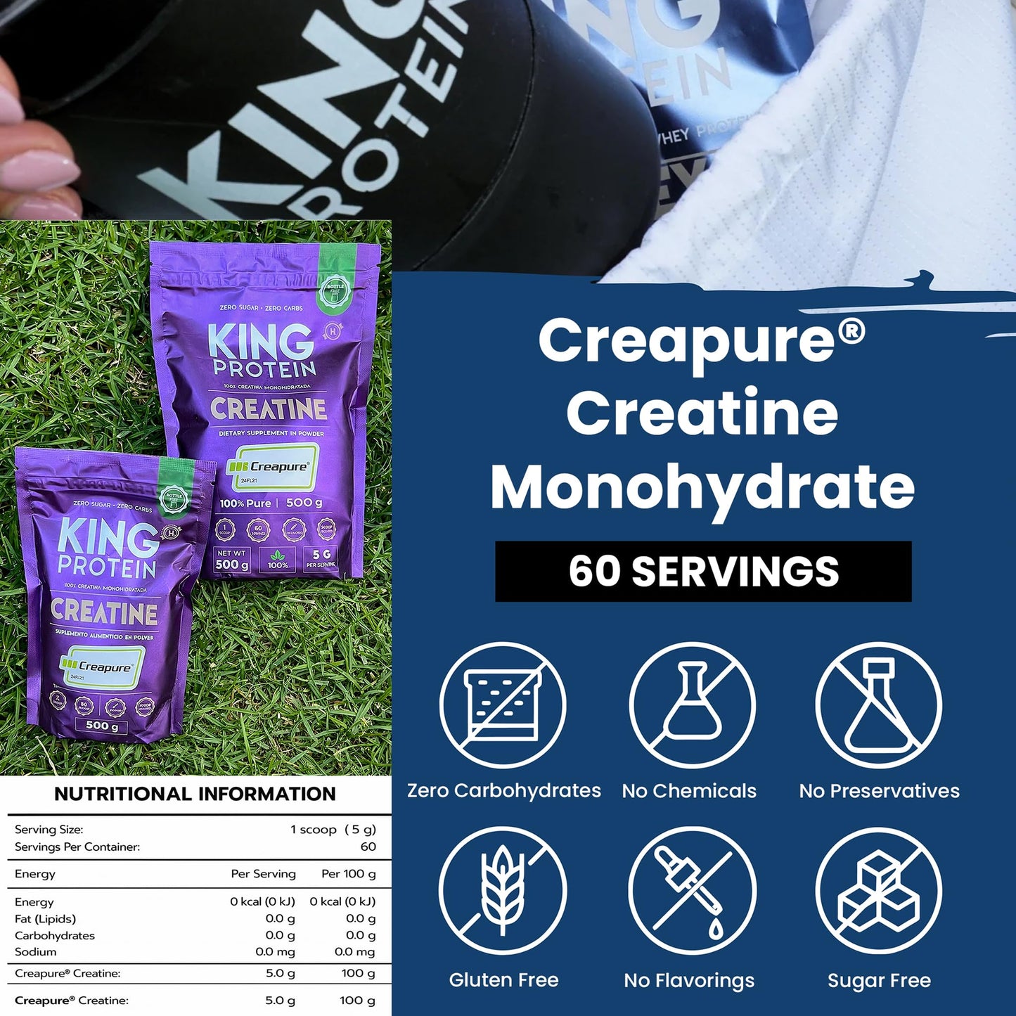 KING Protein 100% Pure Unflavored Creatine Monohydrate Powder 17.6