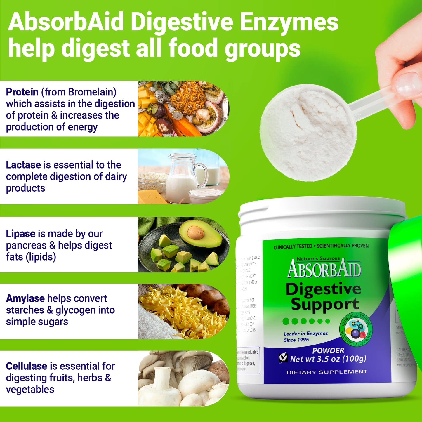 AbsorbAid Digestive Enzymes Powder 3.5 Ounce