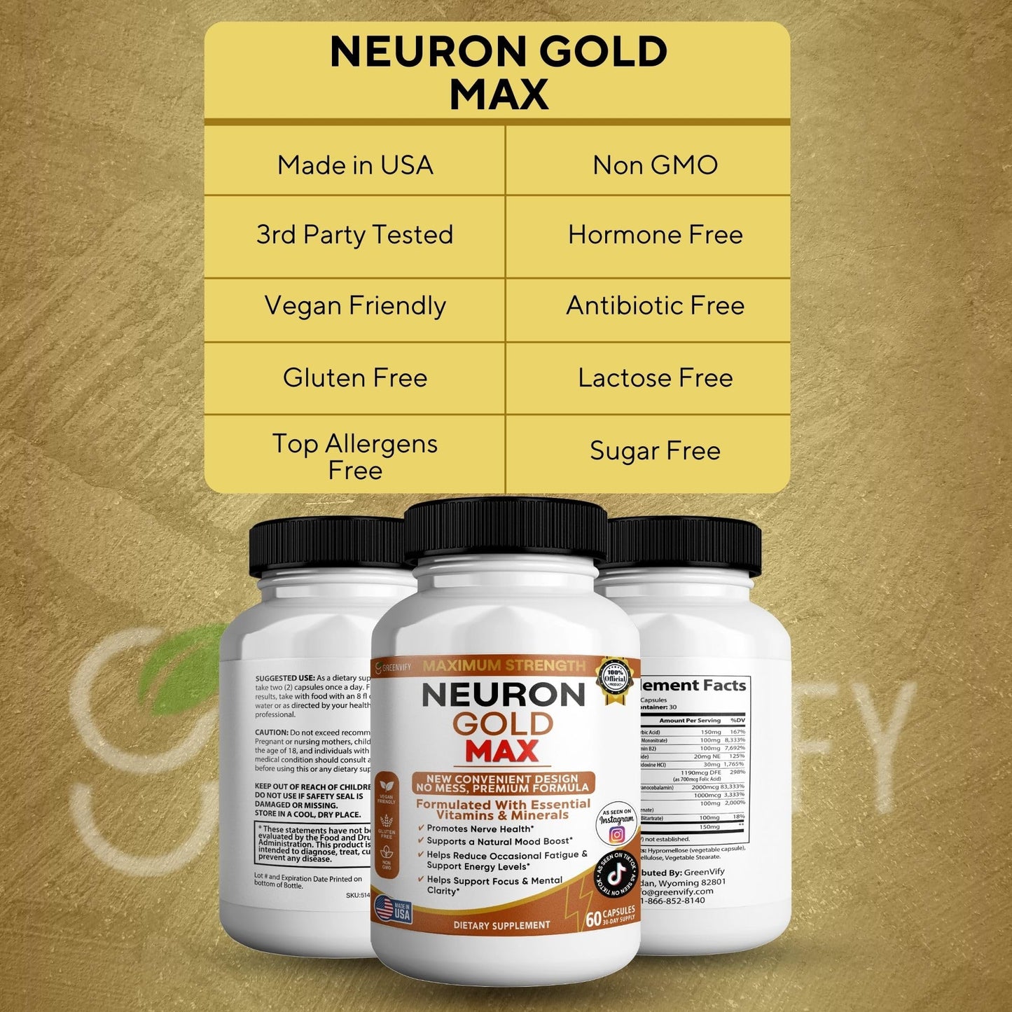 GREENVIFY Neuron Gold Max Maximum Strength Dietary Supplement 60 Capsules