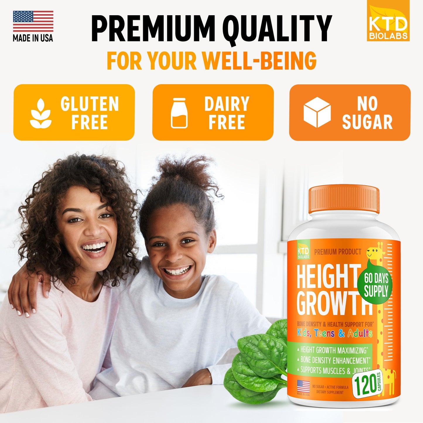 KTD BIOLABS Kids Height Growth Support Capsules, 120 Capsules