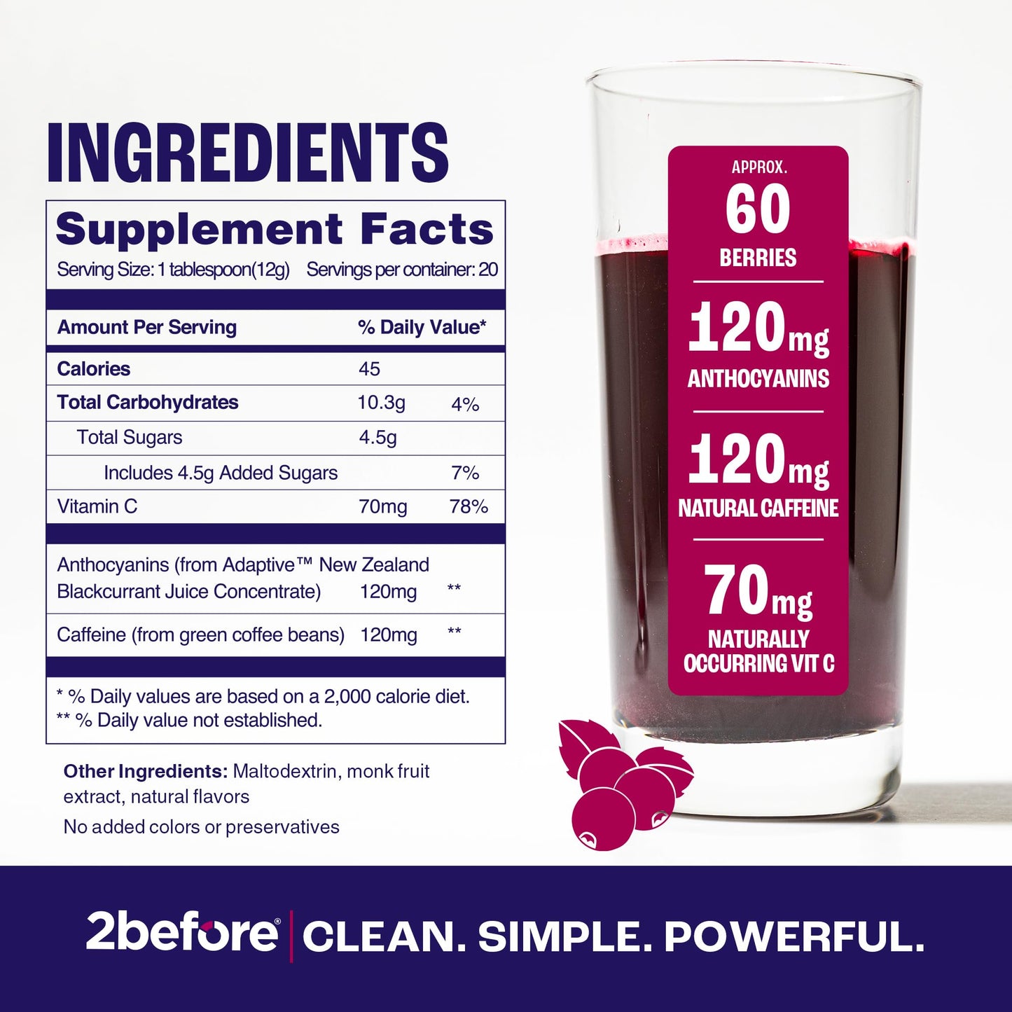 2before Blackcurrant All Natural Vegan Pre Workout Powder 8.4 Ounce