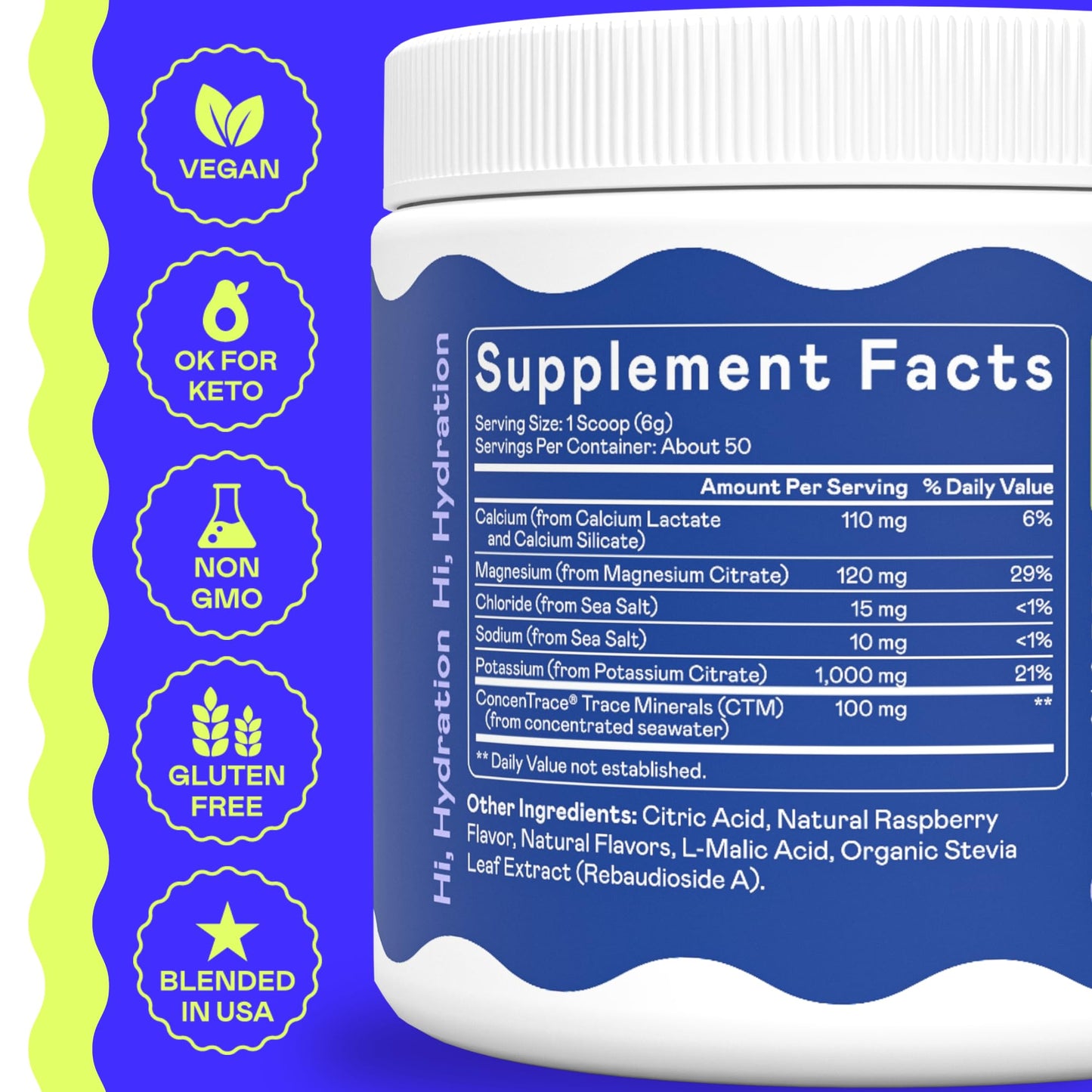 Hi-Lyte K1000 Blue Raspberry Electrolytes Powder, 50 Servings