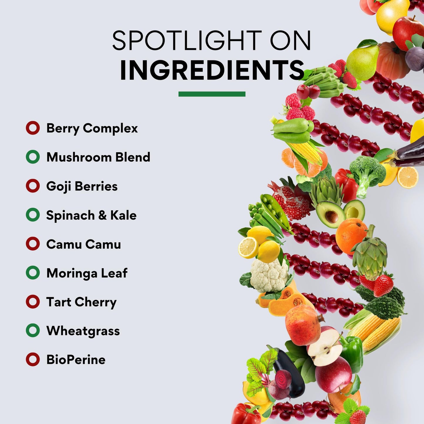 Research Verified Fruits & Veggies – Whole Food Superfood Blend, 42 Fruits & Veggies + Mushroom Complex & BioPerine® – 540 Capsules
