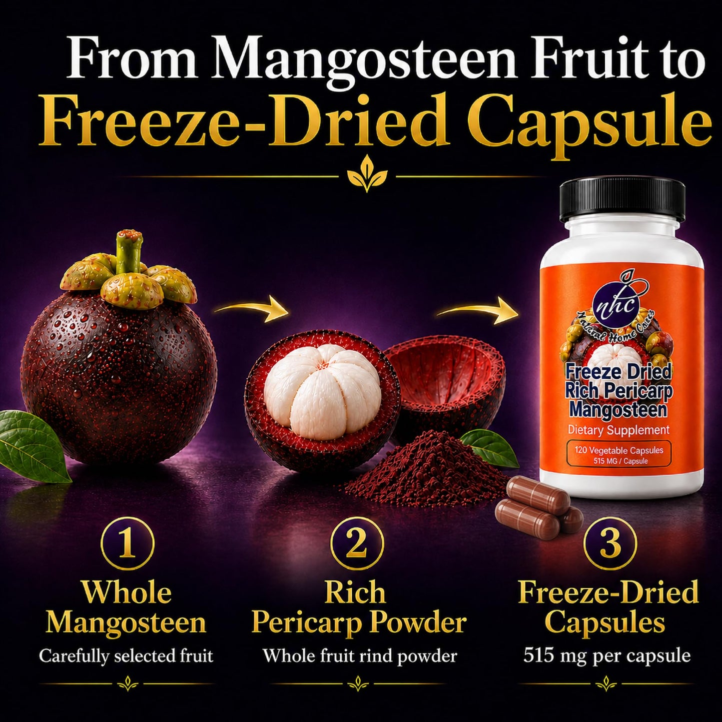 Natural Home Cures Mangosteen Pericarp Capsules, 240