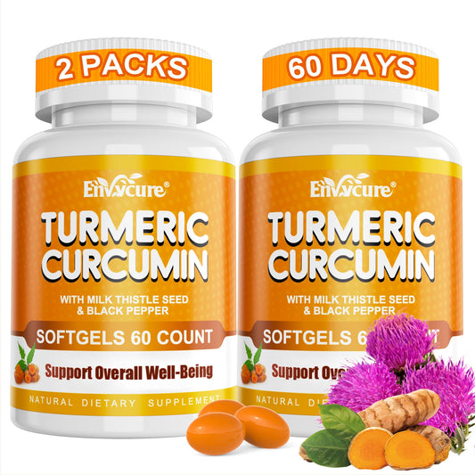 EnvyCure Turmeric Curcumin Softgels with Ginger & Black Pepper, Milk Thistle, 2000mg Turmeric Camplex with 95% Curcuminoids — 120 Softgels