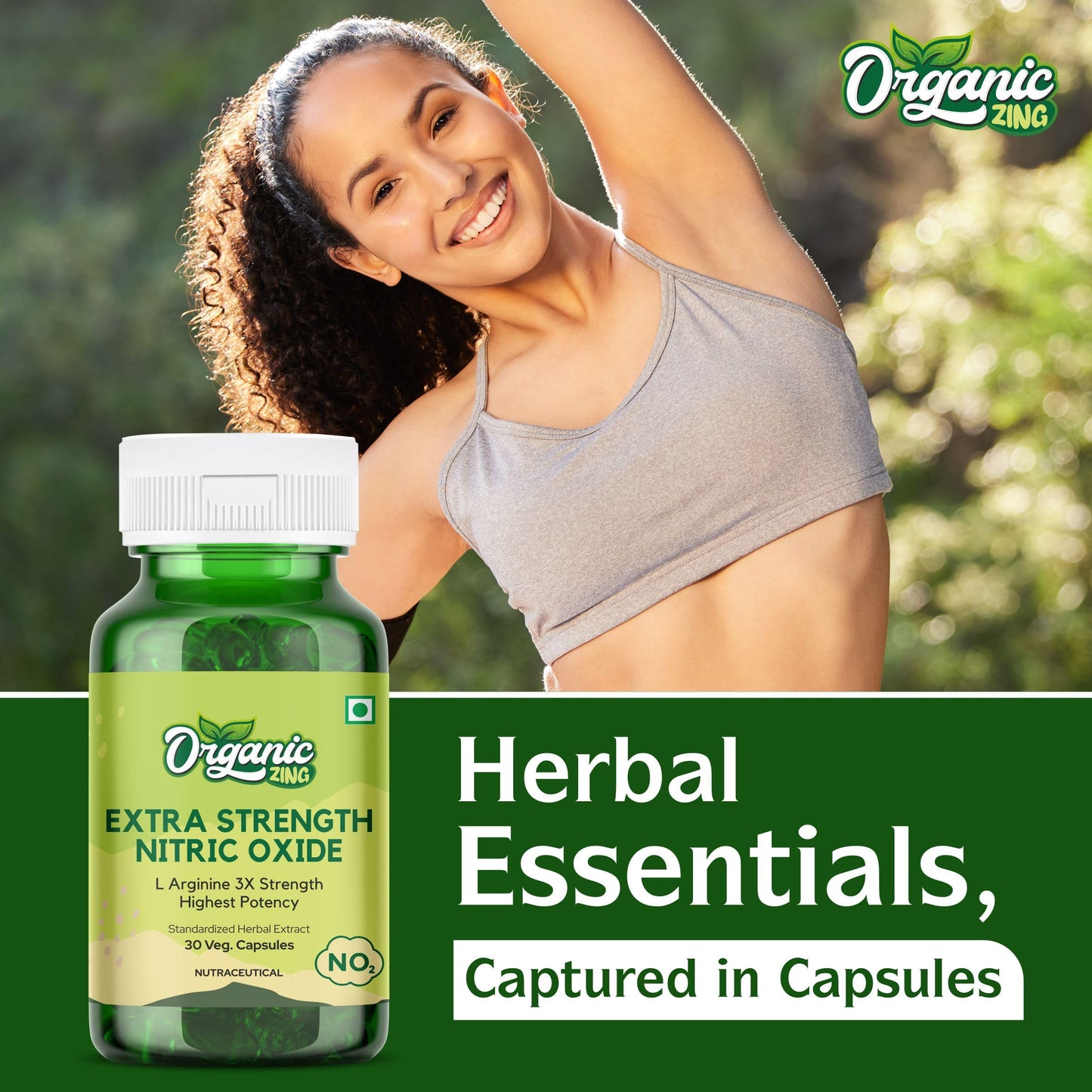 Organic Zing Extra Strength Nitric Oxide Supplement L Arginine Highest Potency, 30 Capsules