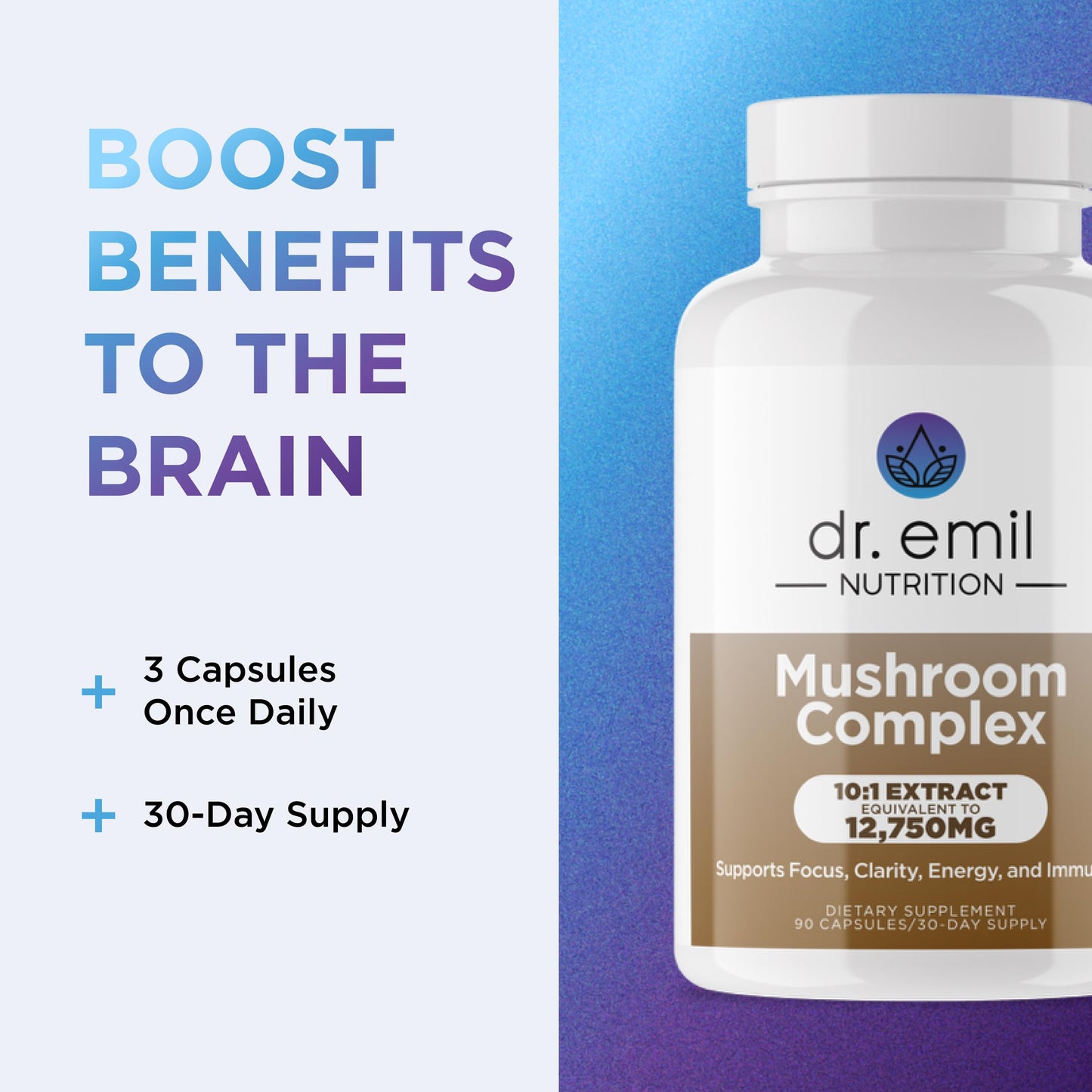 DR. EMIL NUTRITION 10 Mushroom Supplement for Mental Clarity, Focus & Immune Support Capsules, 1 Count