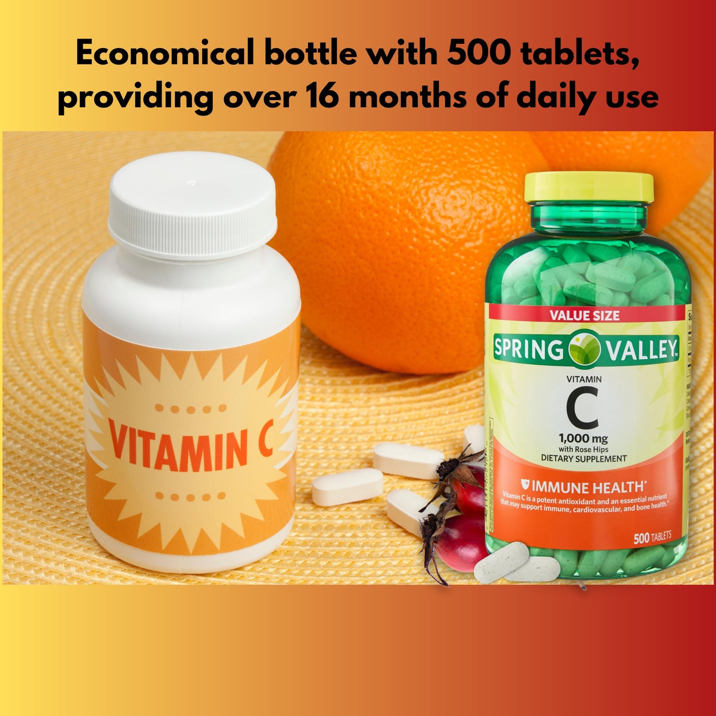 FUSION SHOP STORE Vitamin C 1000mg with Rose Hips, 500 Tablets