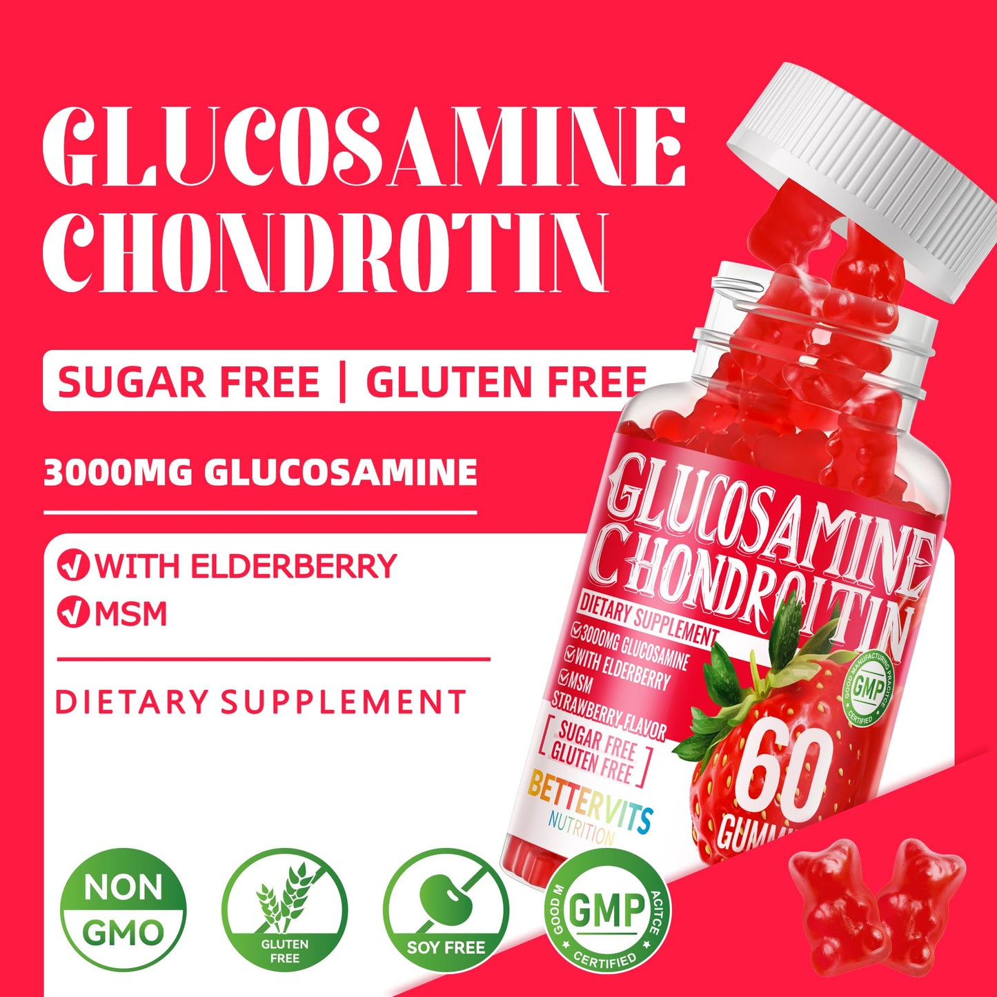 Bettervits Nutrition Glucosamine Chondroitin Gummies, 120 Count
