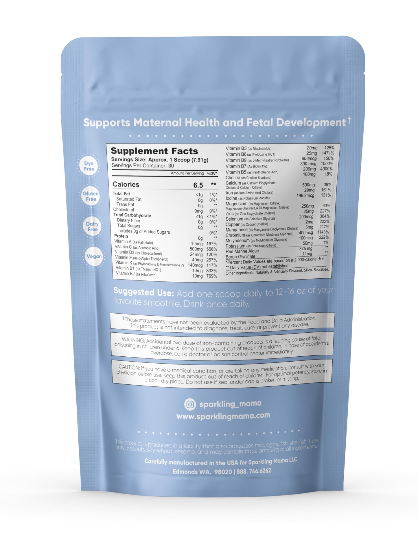 Sparkling Mama Fizzelixir Prenatal Vitamin Vanilla Smoothie Boost Powder 8.8 Ounce
