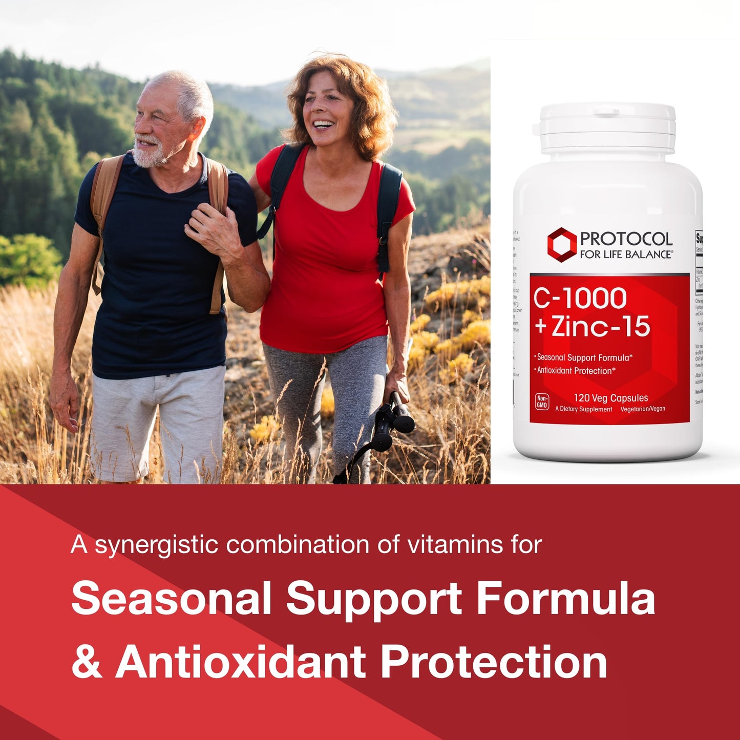 Protocol for Life Balance C-1000 + Zinc-15 Vitamin C & Zinc Bisglycinate Immune Support Supplement with Ascorbic Acid, 120 Veg Capsules