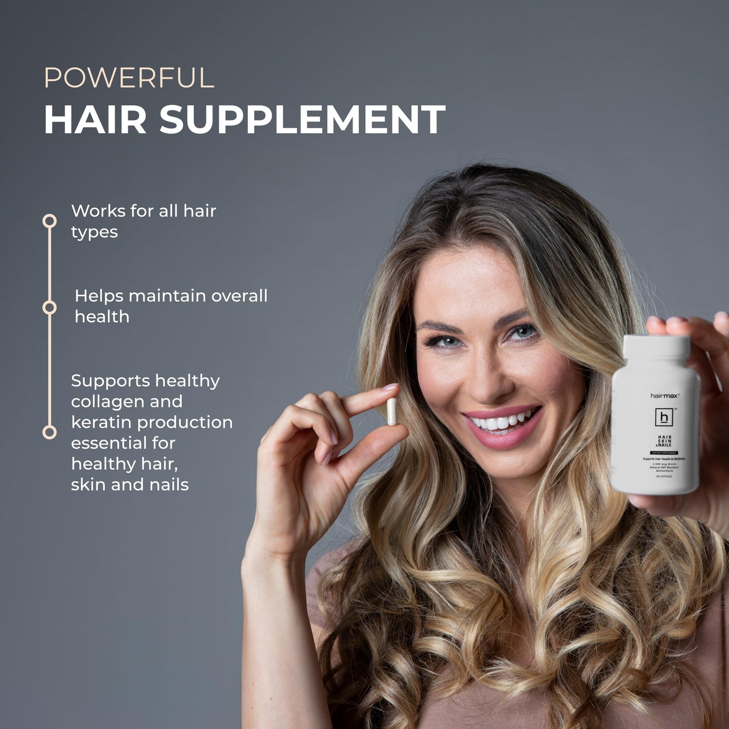 Hairmax Hair, Skin and Nails Dietary Supplement – Hair Loss and Hair Regrowth Treatment for Women and Men, Capsules, 2
