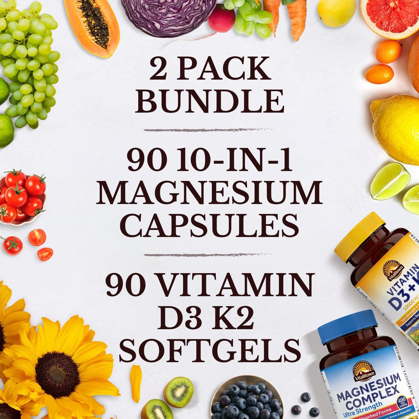 Vitalitown Ultra Magnesium & Vitamin D3 K2 Bundle Capsule 180 Count