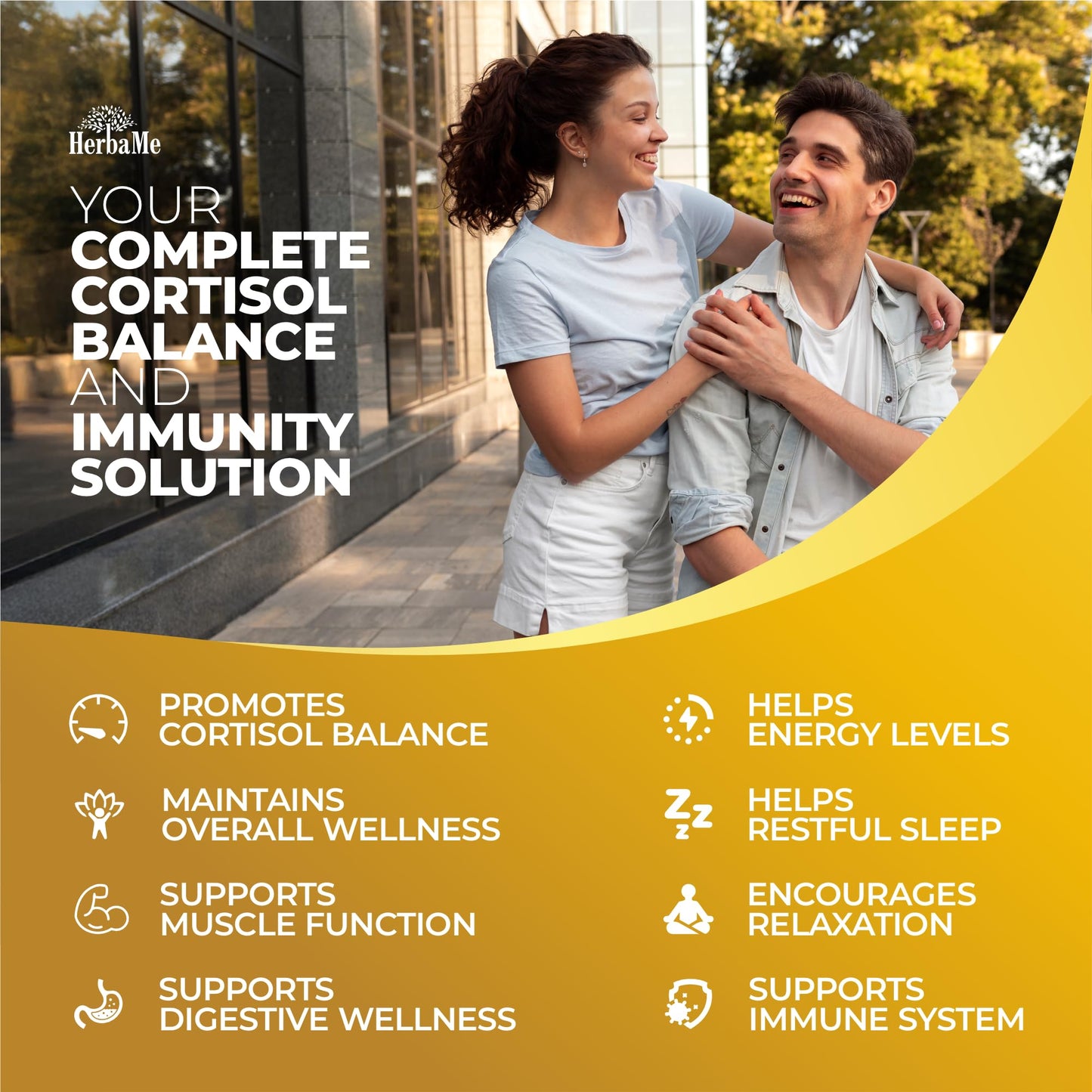 HerbaMe Stress Support Supplement for Calm Mood & Balanced Energy, 90 Capsules