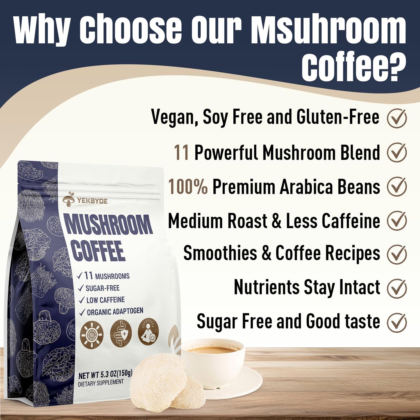 YEKBYOE Mushroom Coffee Powder 5.3 oz