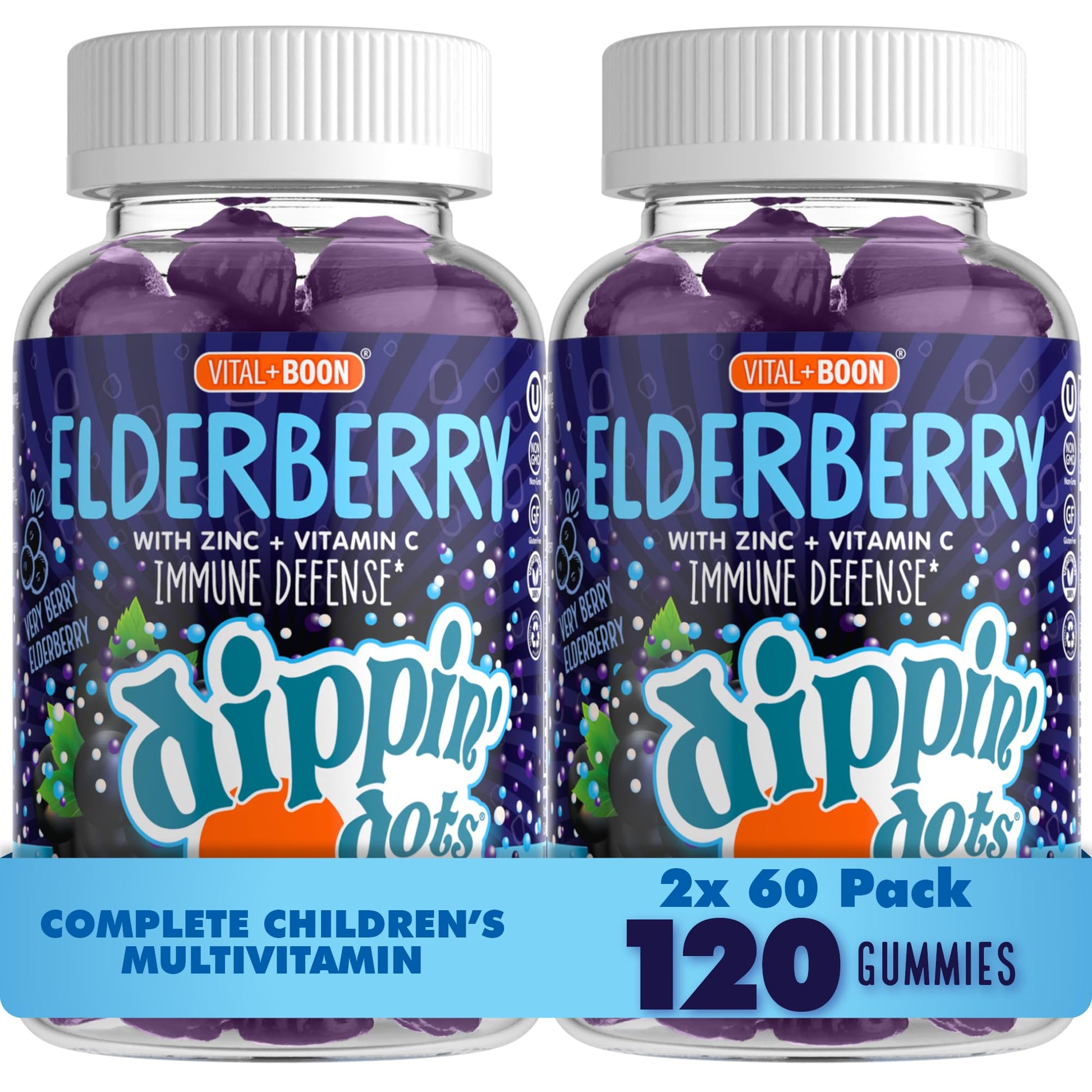 Vital+Boon Dippin' Dots Elderberry Gummies with Vitamin C and Zinc, 60 Count